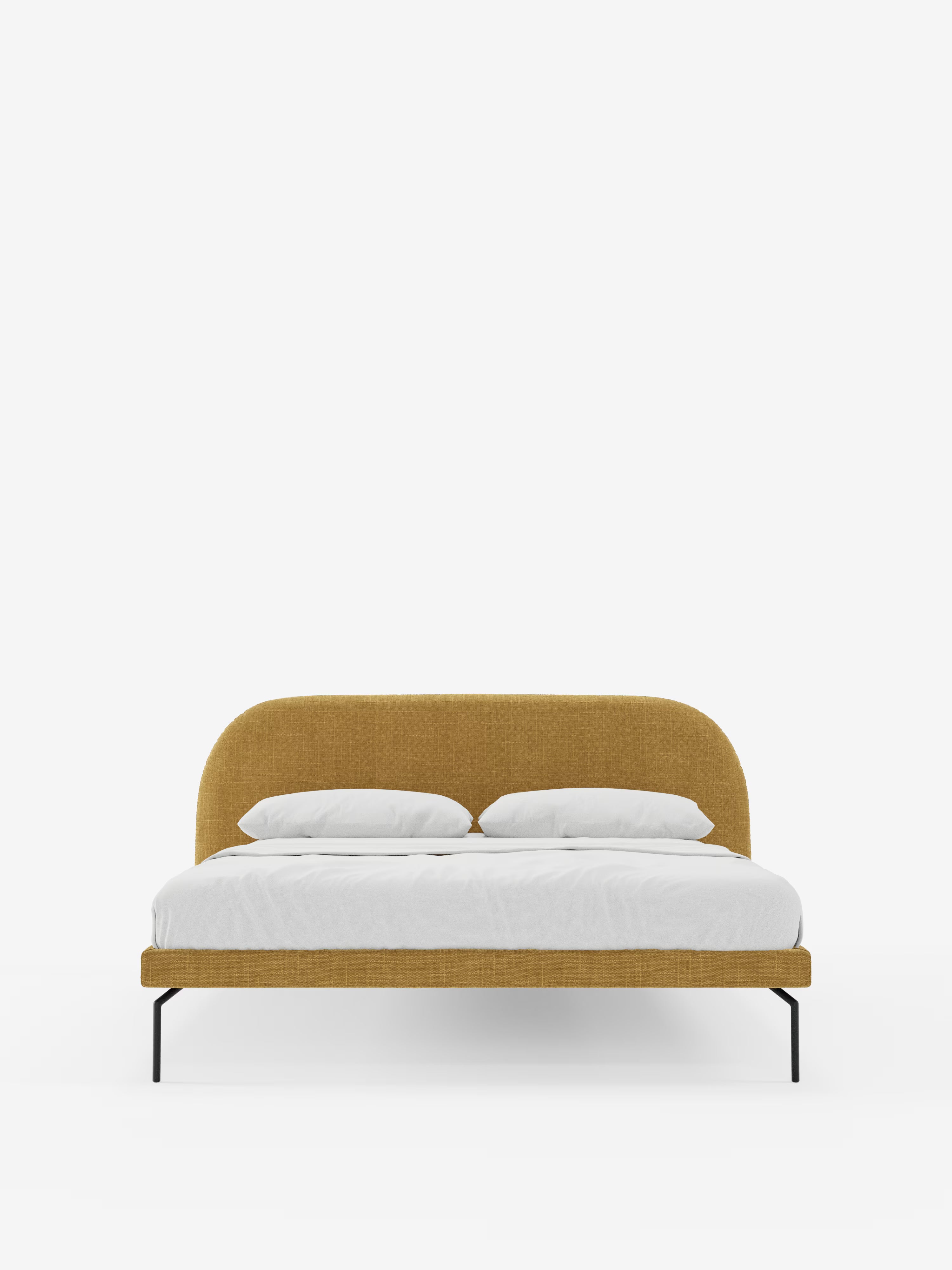 Soleil Cama acolchada de diseño con patas de metal y tejido jacquard antimanchas