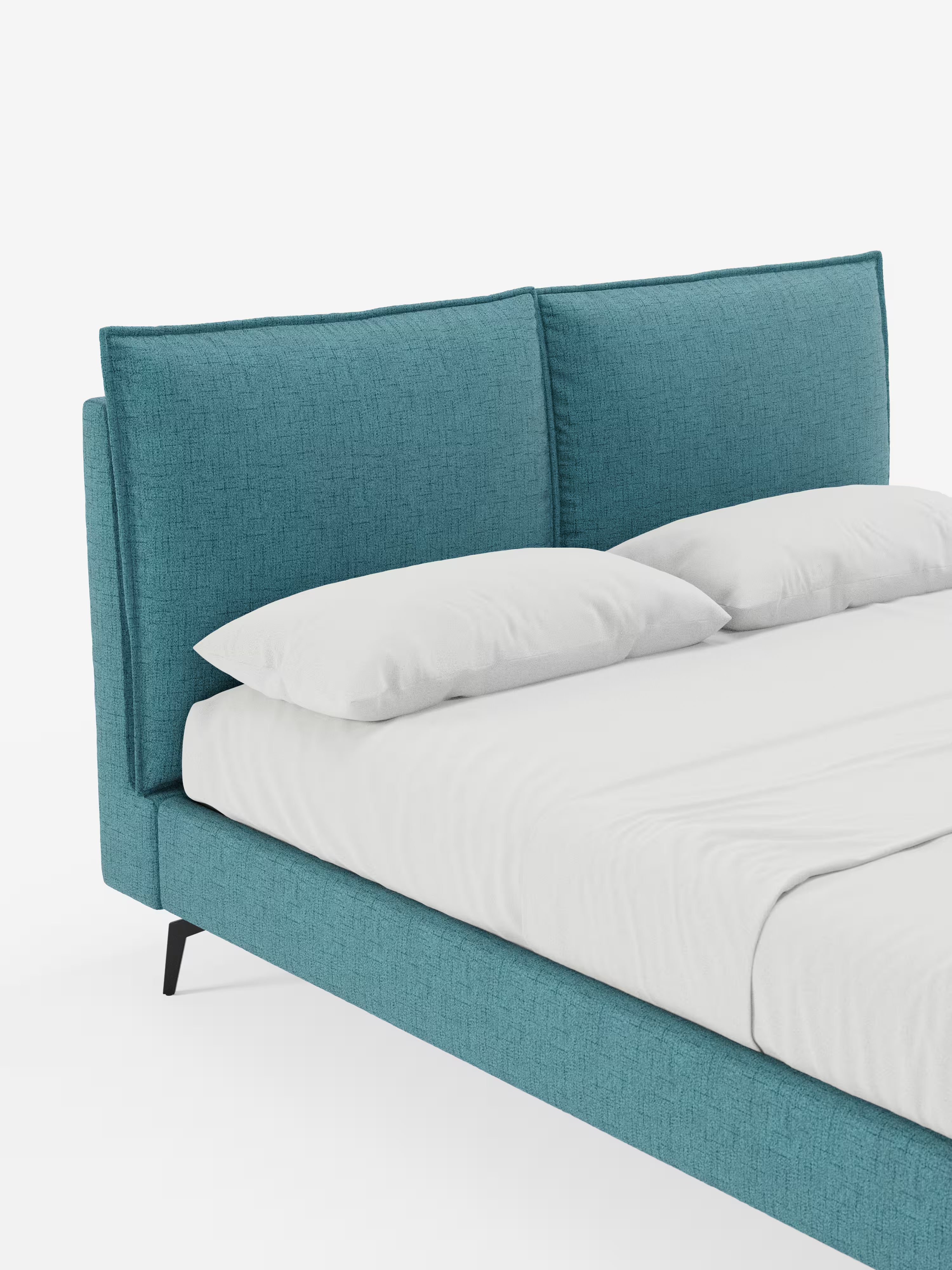 Cloe Cama acolchada de diseño elegante con patas de metal y tejido flameado impermeable