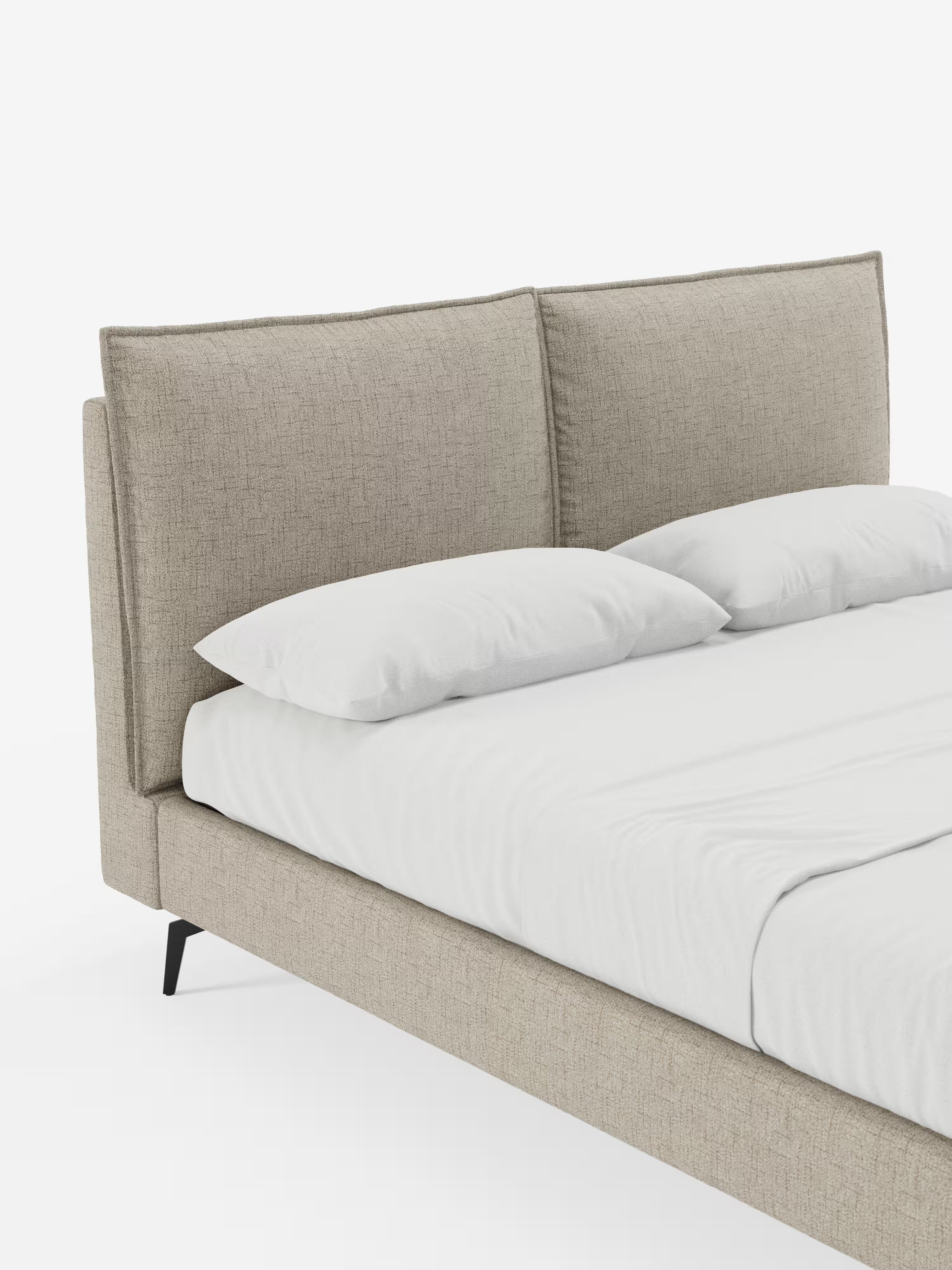 Cloe Cama acolchada de diseño elegante con patas de metal y tejido flameado impermeable