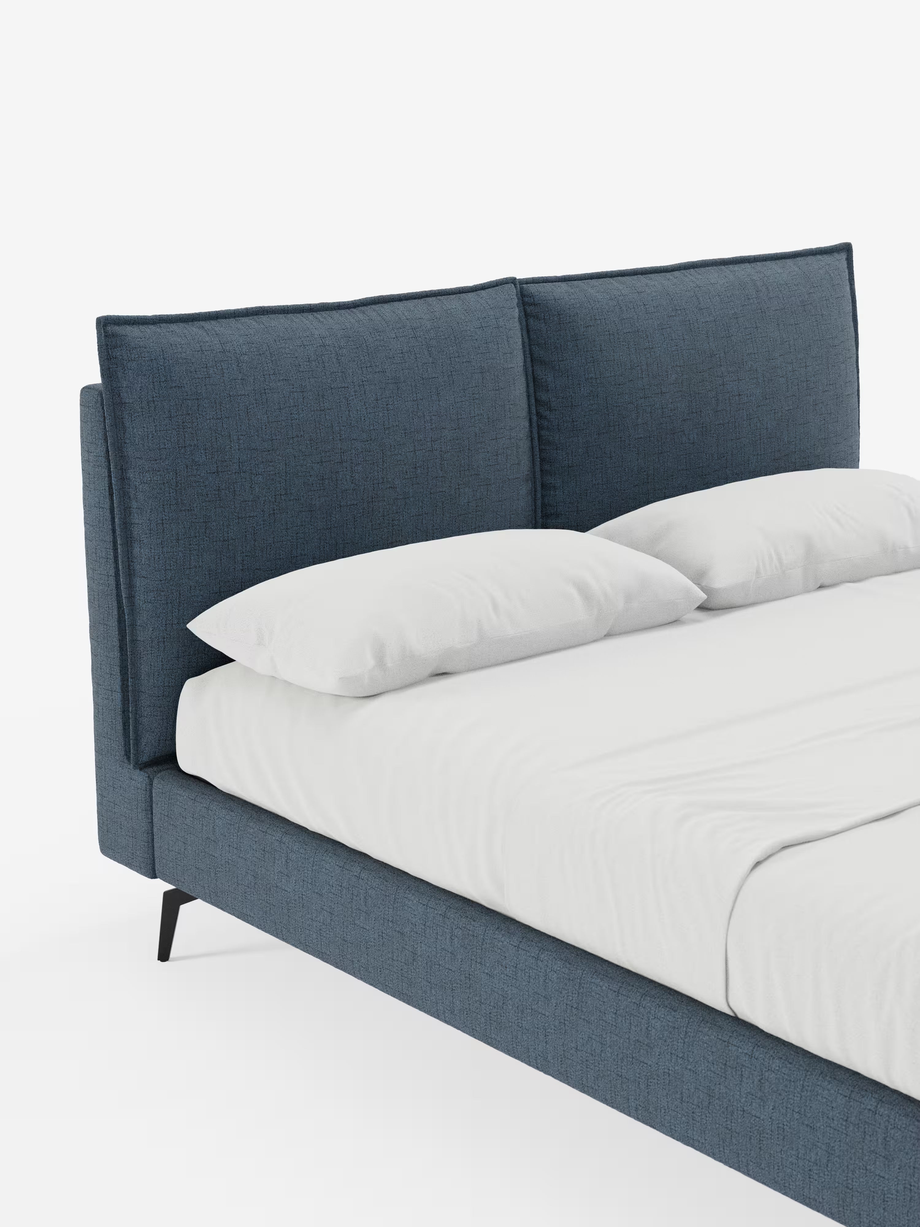 Cloe Cama acolchada de diseño elegante con patas de metal y tejido flameado impermeable