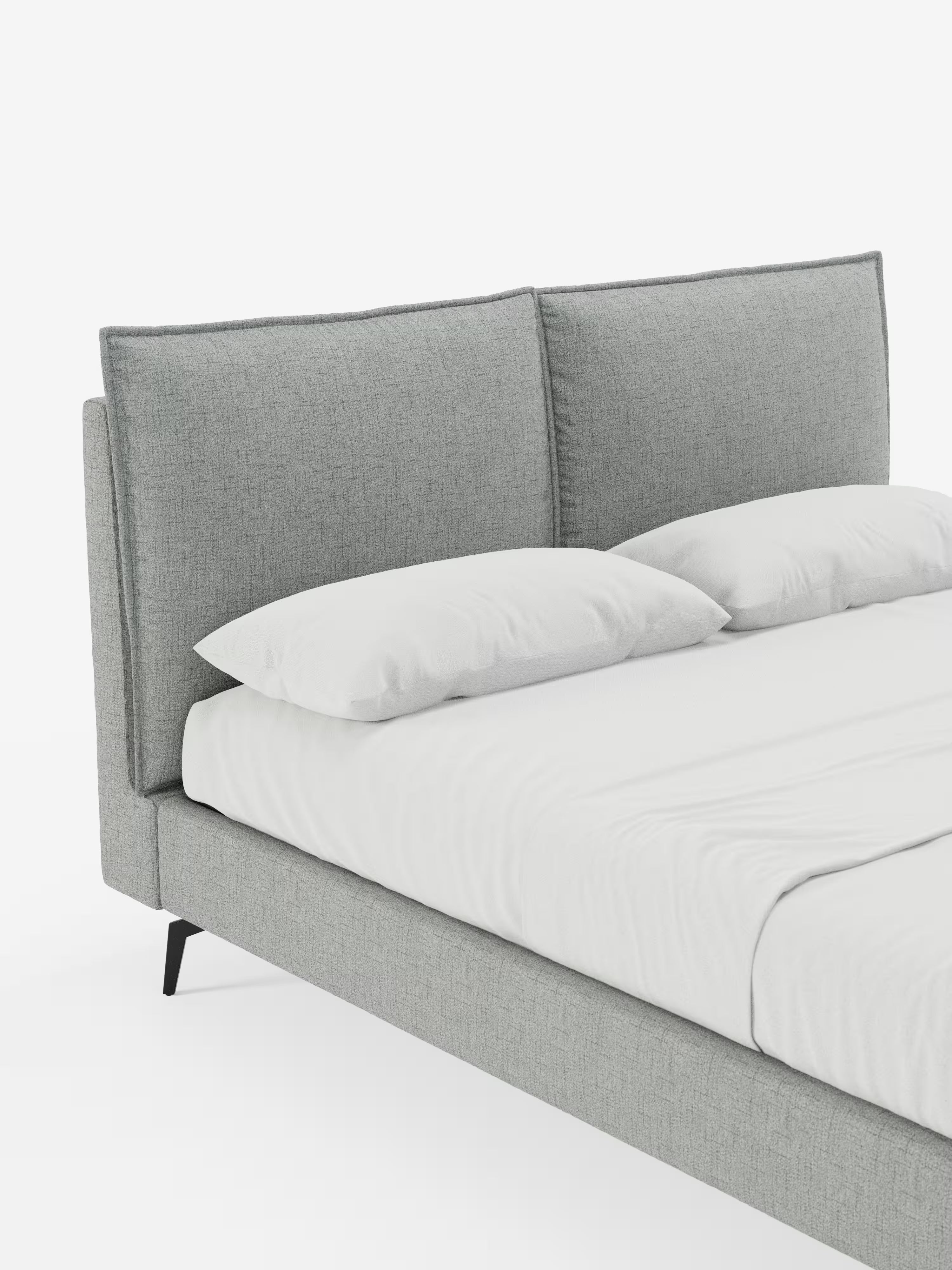 Cloe Cama acolchada de diseño elegante con patas de metal y tejido flameado impermeable