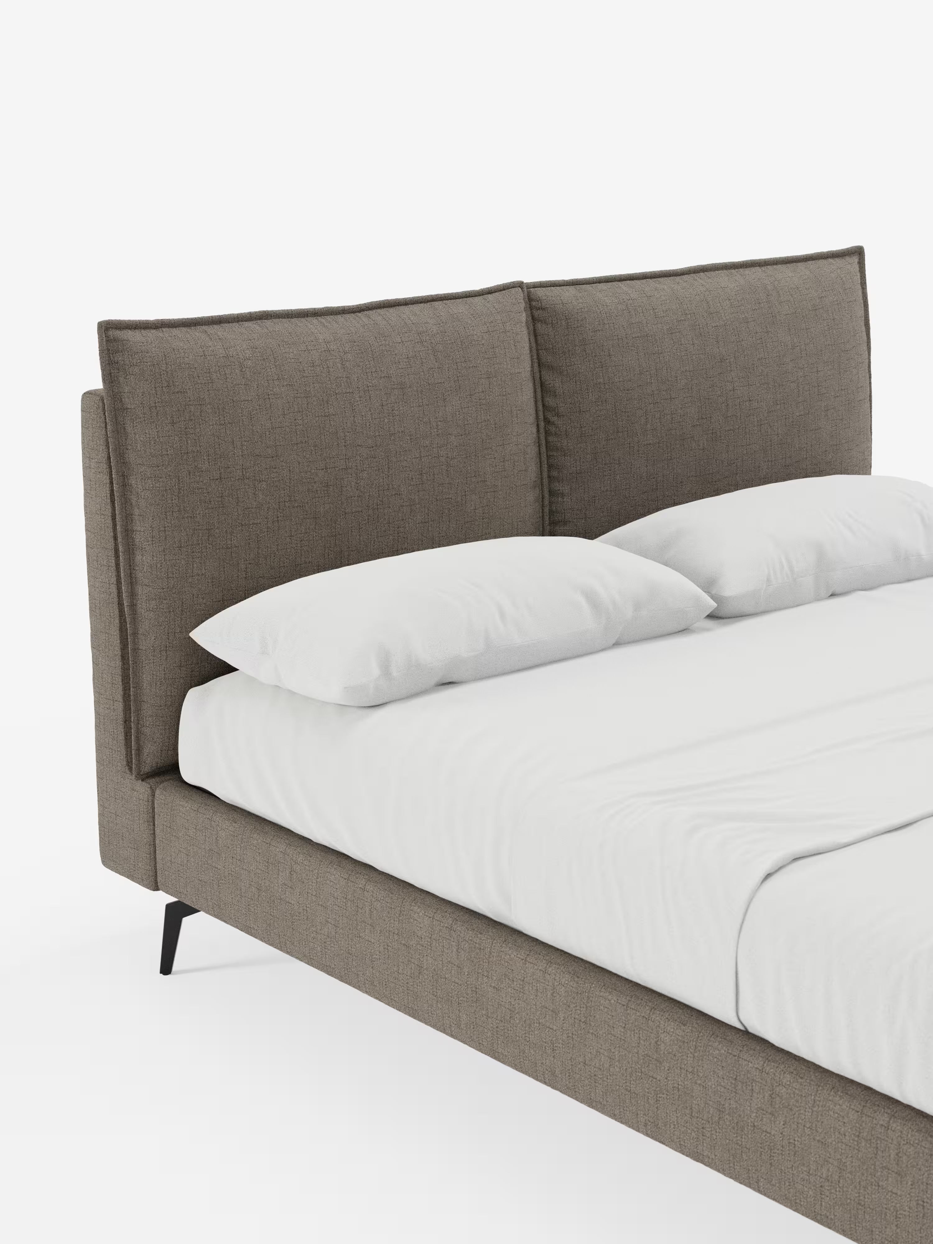 Cloe Cama acolchada de diseño elegante con patas de metal y tejido flameado impermeable