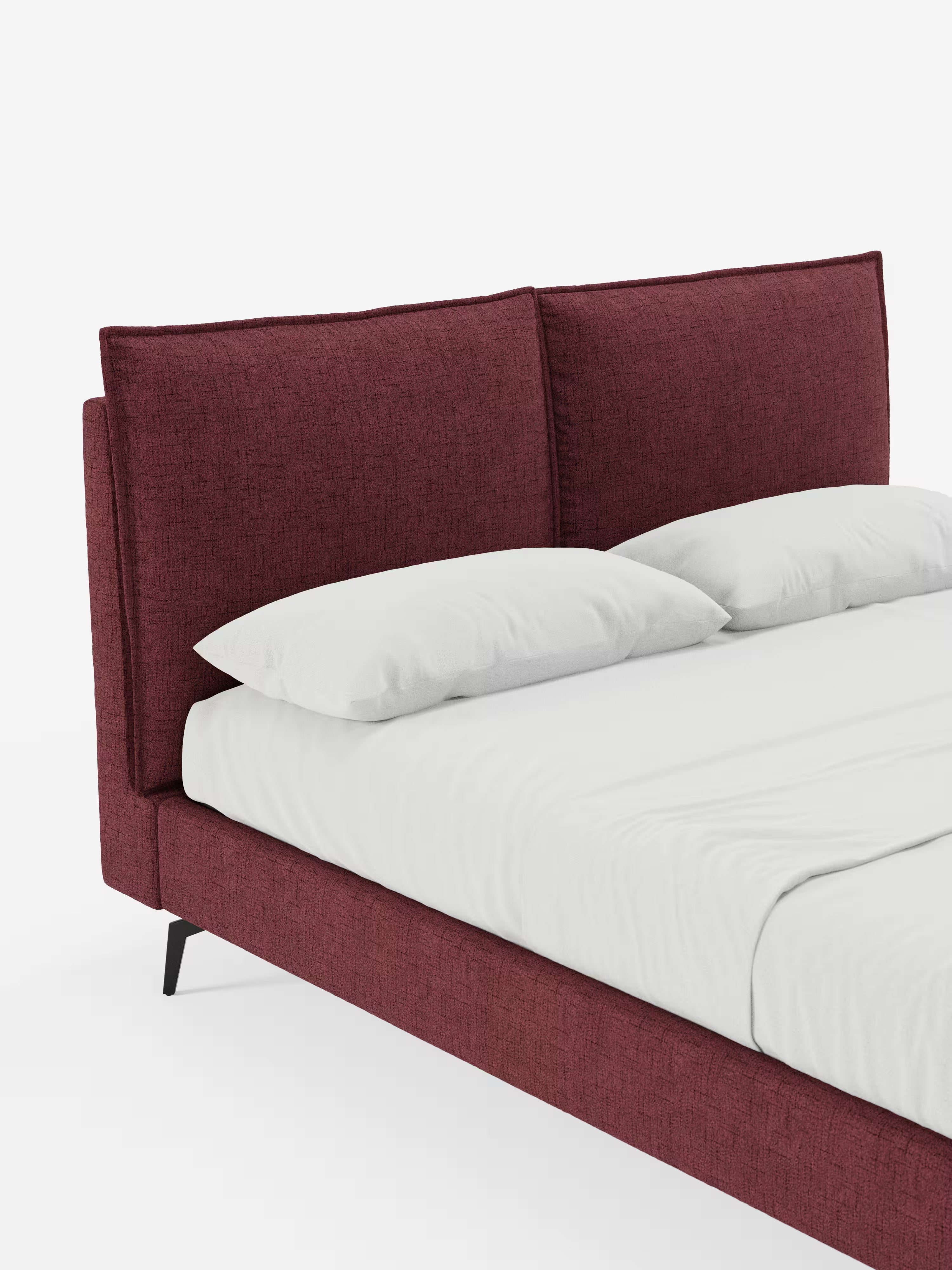 Cloe Cama acolchada de diseño elegante con patas de metal y tejido flameado impermeable