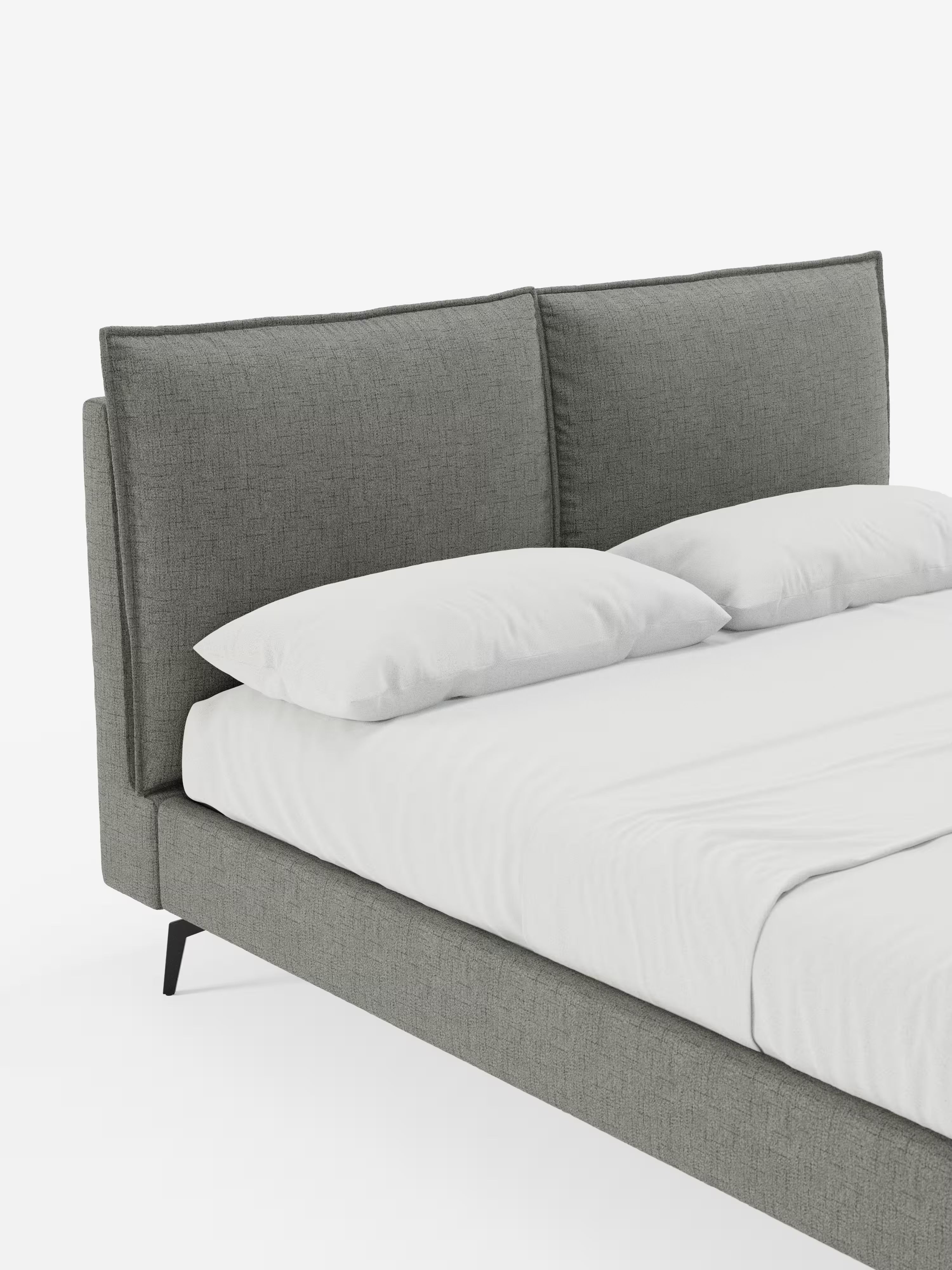 Cloe Cama acolchada de diseño elegante con patas de metal y tejido flameado impermeable