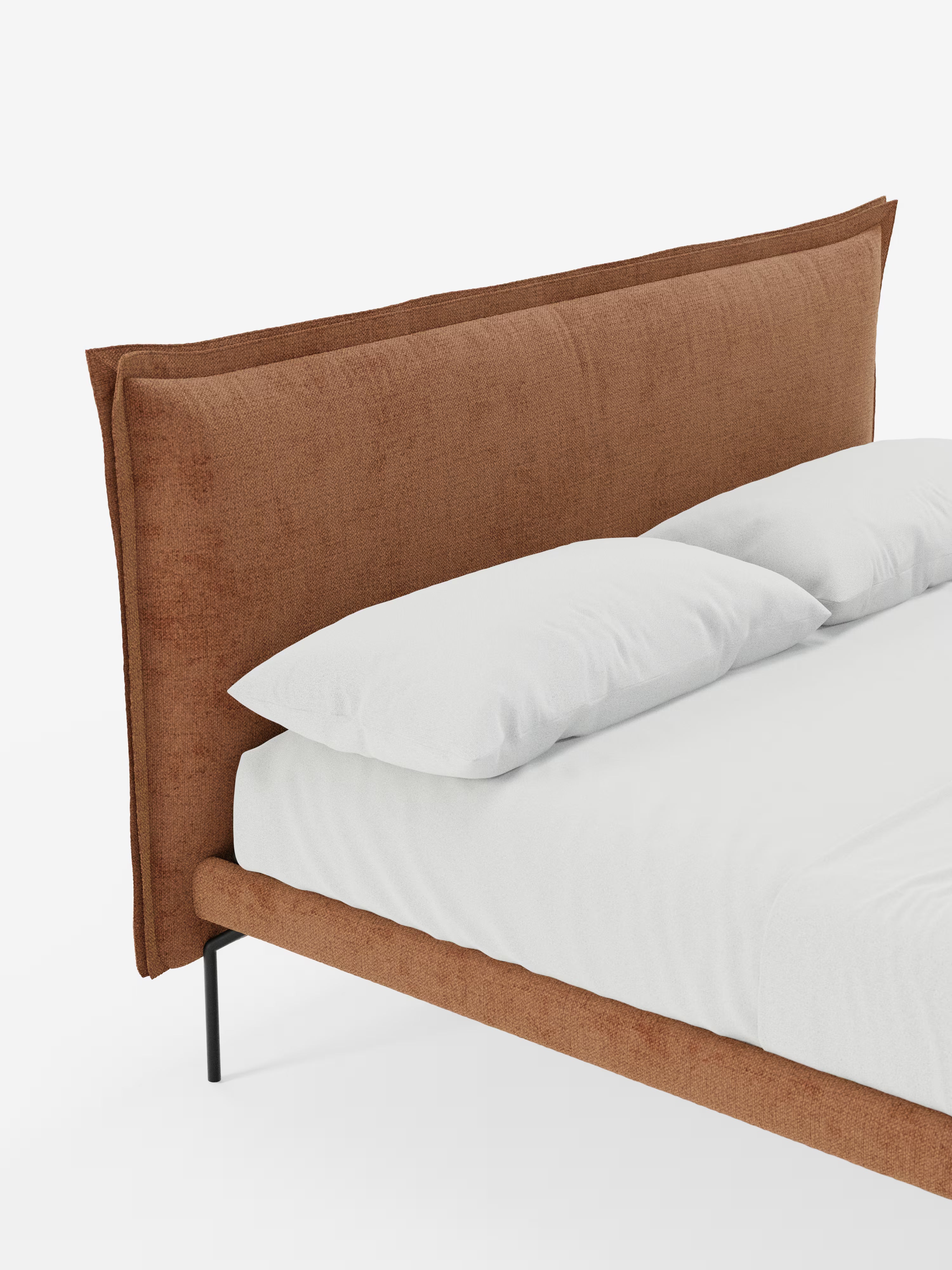 Eric Upholstered removable cover bed with steel legs in stain-resistant fabric