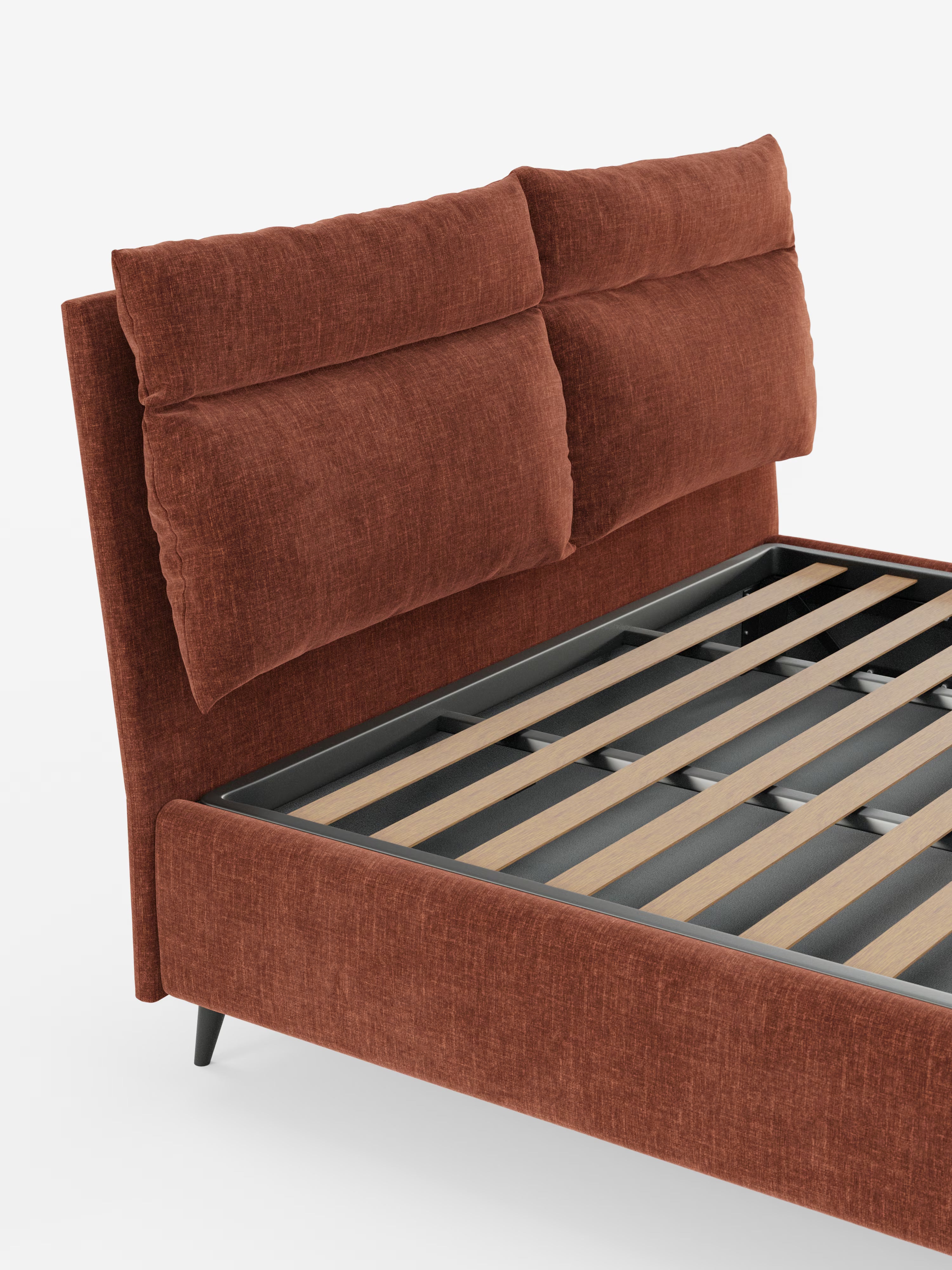 Jerry Upholstered storage bed with reclining cushions in stain-resistant chenille fabric Quick-Clean
