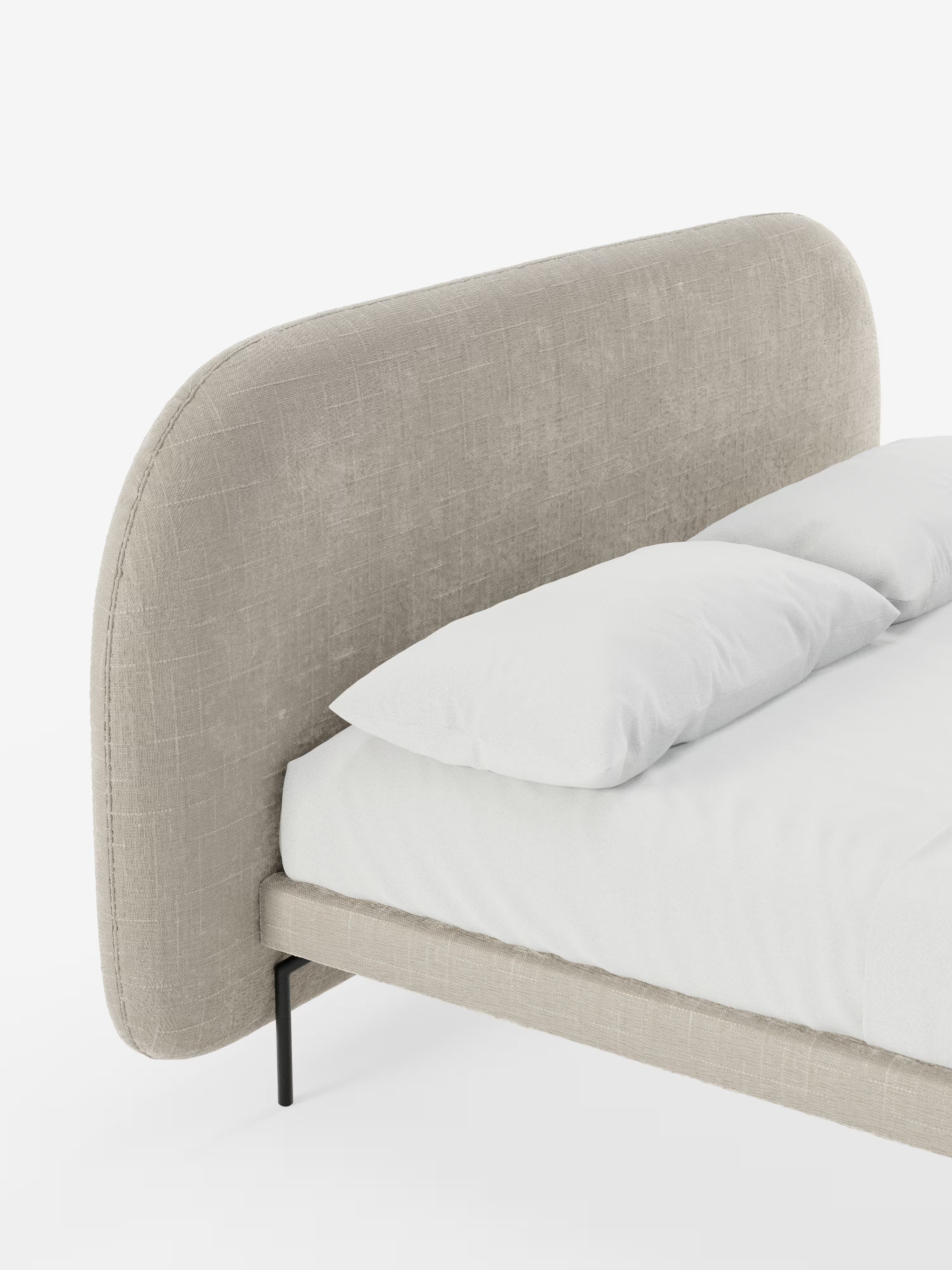 Soleil Cama acolchada de diseño con patas de metal y tejido jacquard antimanchas