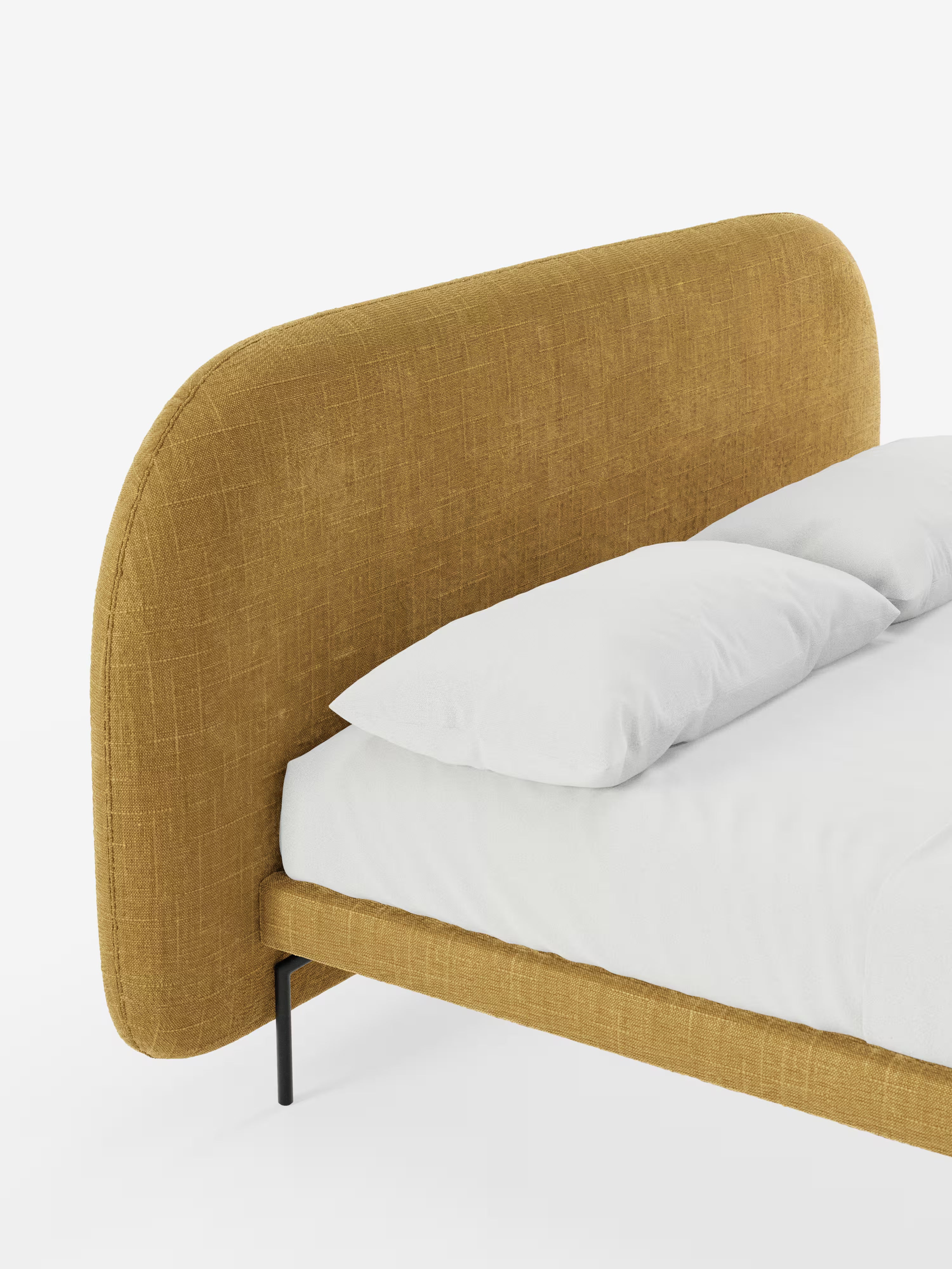 Soleil Cama acolchada de diseño con patas de metal y tejido jacquard antimanchas