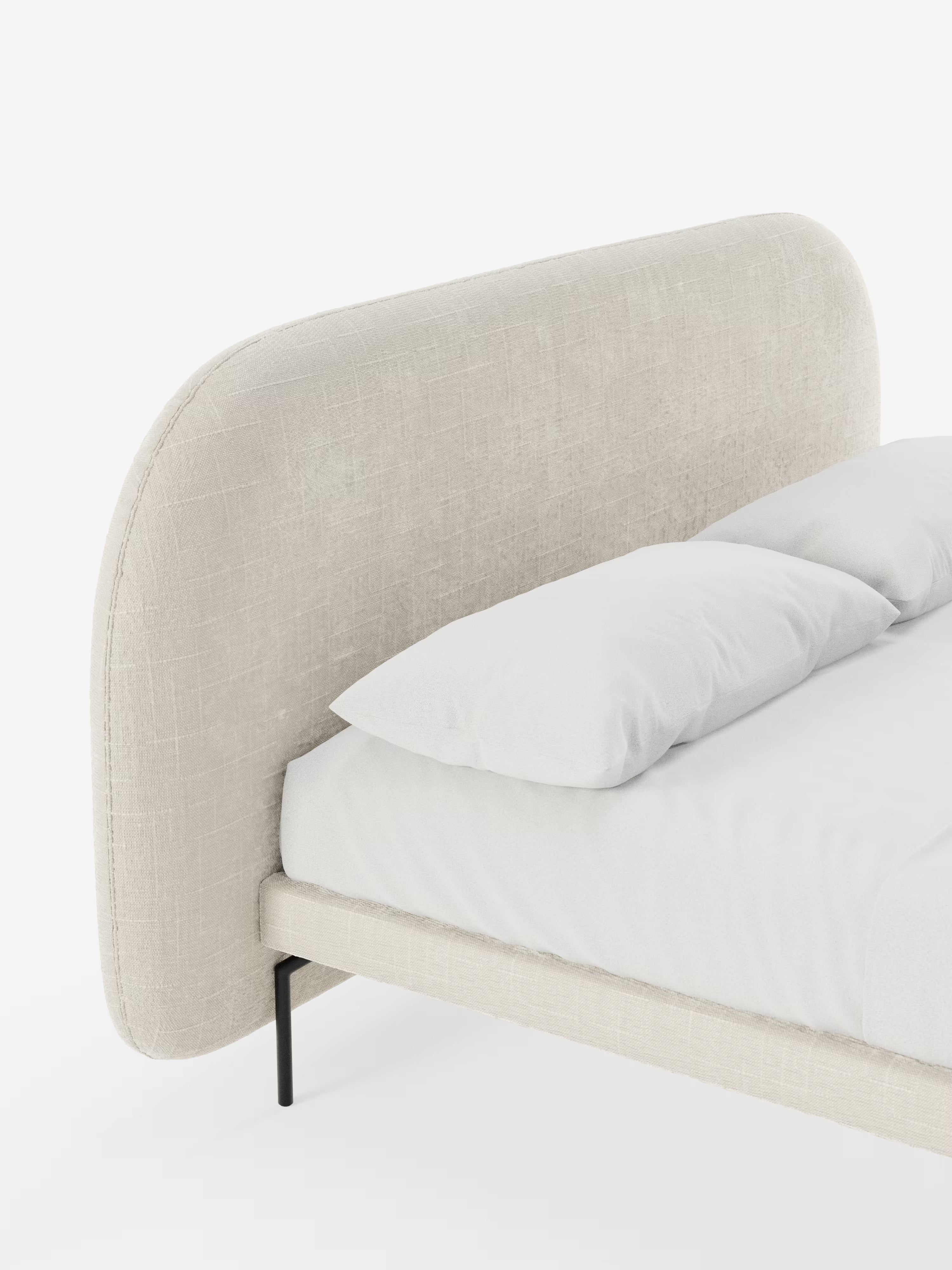 Soleil Cama acolchada de diseño con patas de metal y tejido jacquard antimanchas