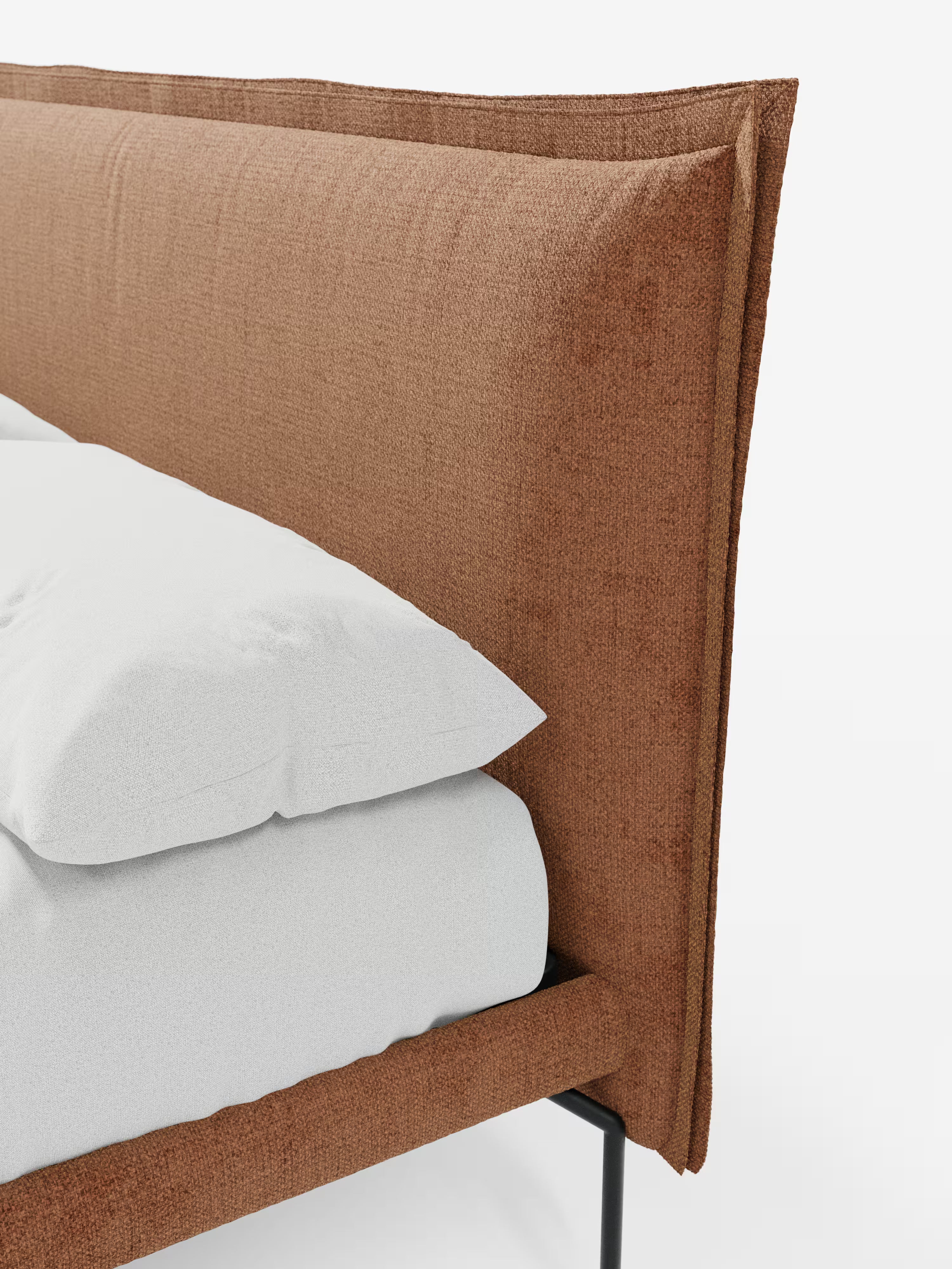 Eric Upholstered removable cover bed with steel legs in stain-resistant fabric