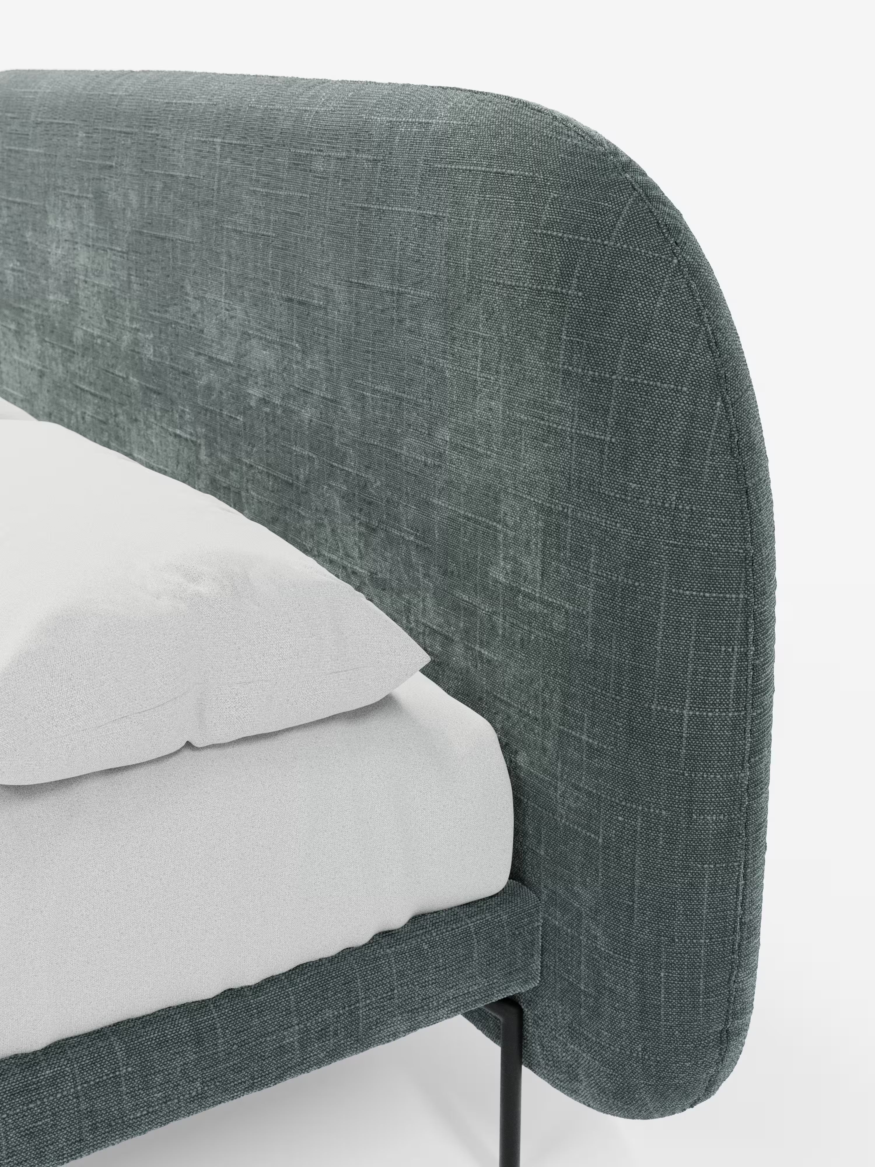 Soleil Cama acolchada de diseño con patas de metal y tejido jacquard antimanchas