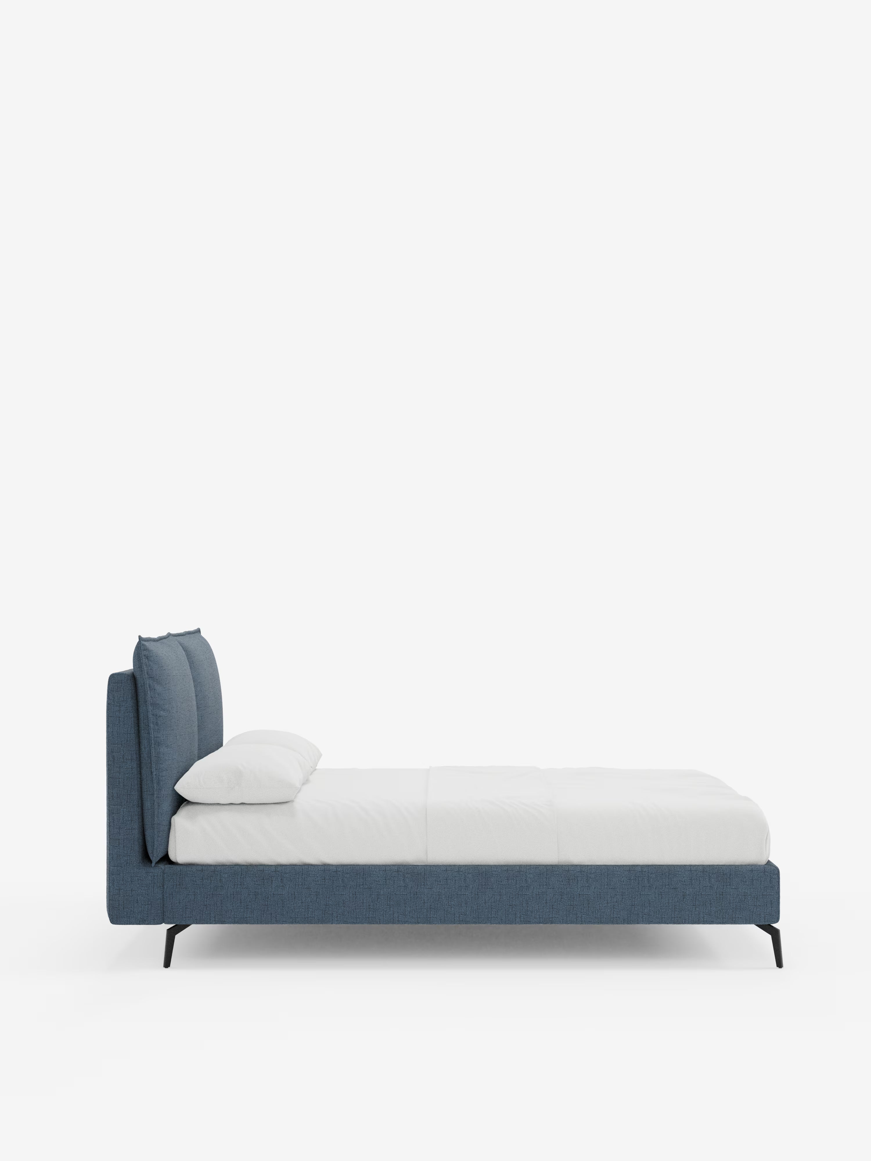 Cloe Cama acolchada de diseño elegante con patas de metal y tejido flameado impermeable