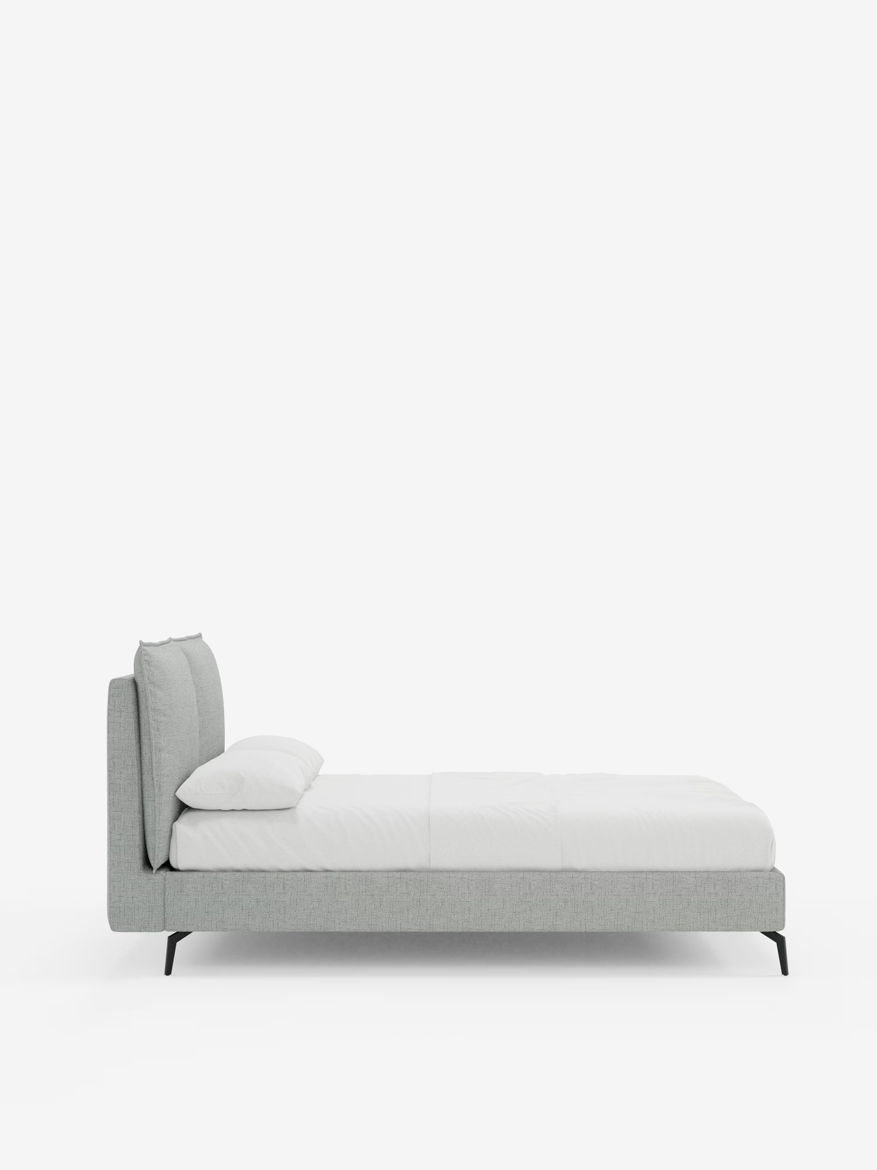 Cloe Cama acolchada de diseño elegante con patas de metal y tejido flameado impermeable
