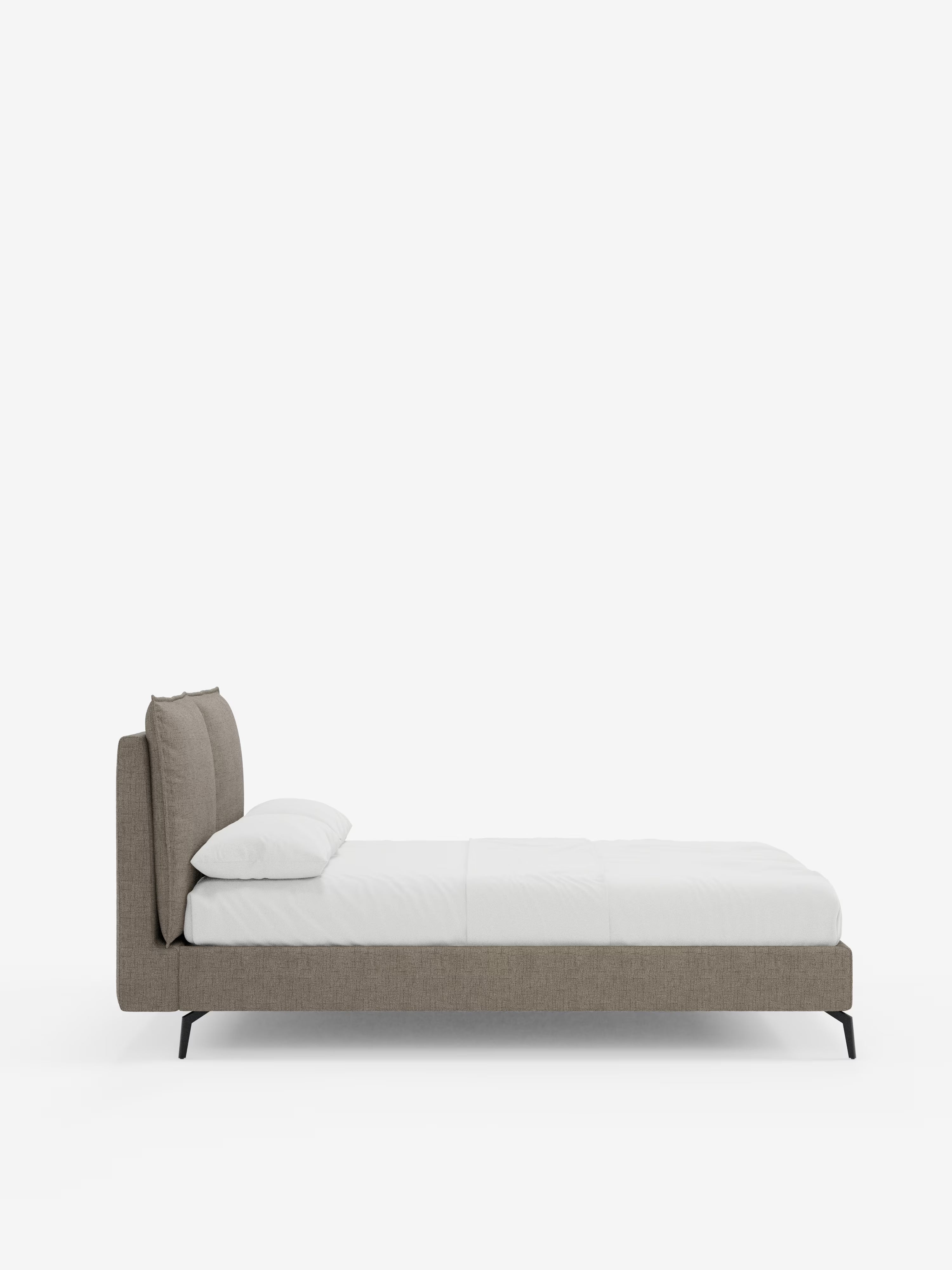 Cloe Cama acolchada de diseño elegante con patas de metal y tejido flameado impermeable