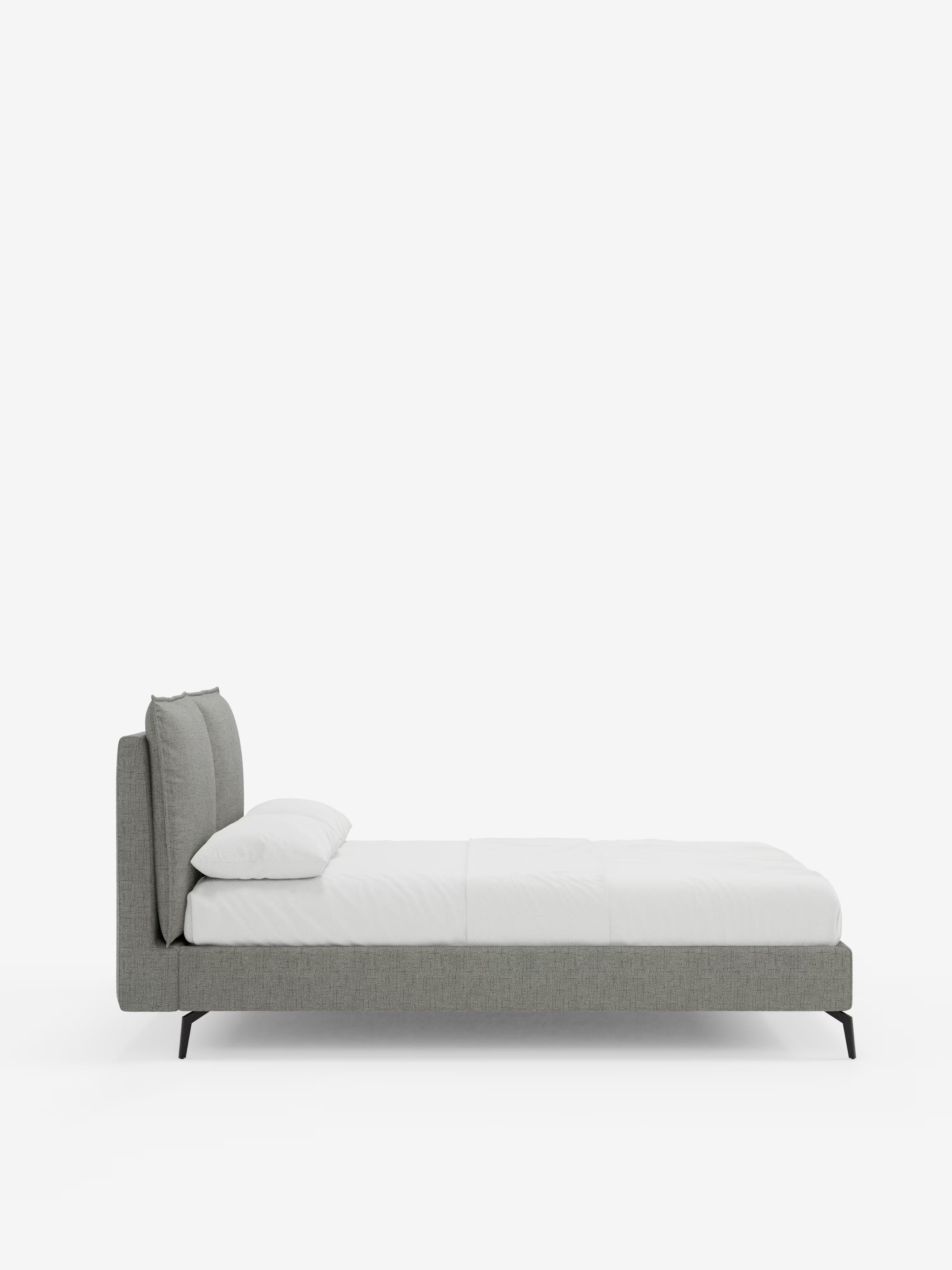 Cloe Cama acolchada de diseño elegante con patas de metal y tejido flameado impermeable
