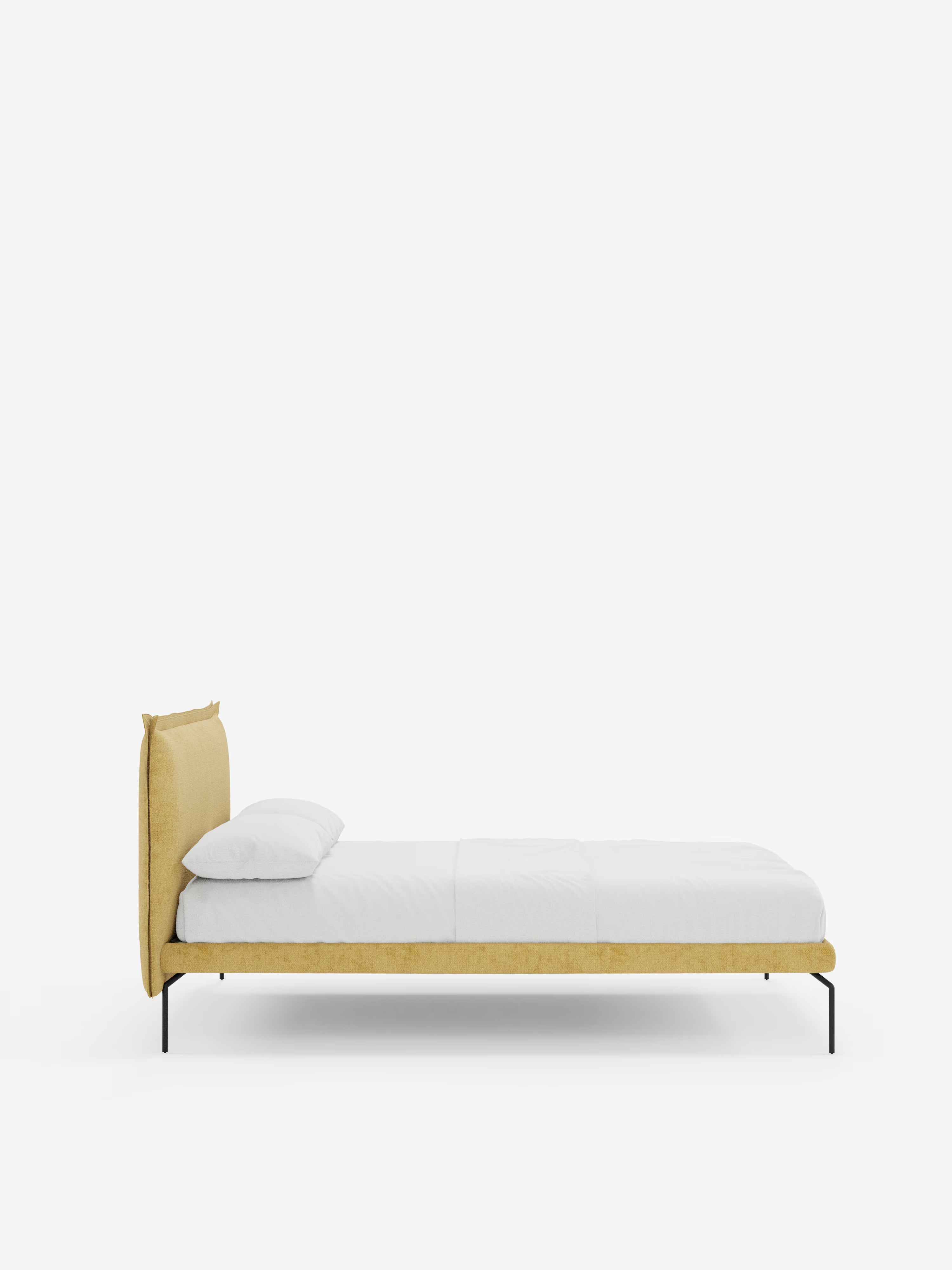 Eric Upholstered removable cover bed with steel legs in stain-resistant fabric