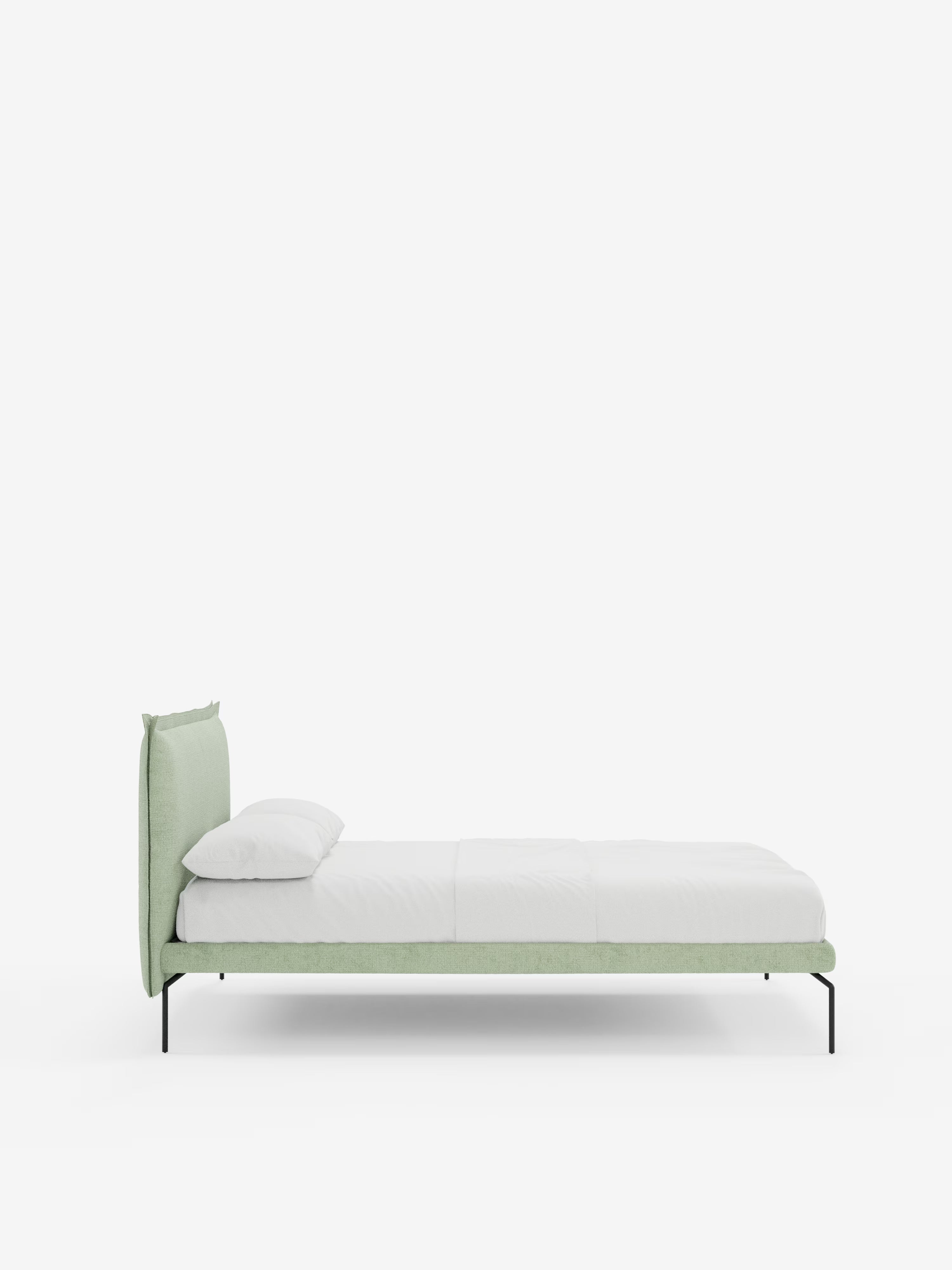 Eric Upholstered removable cover bed with steel legs in stain-resistant fabric