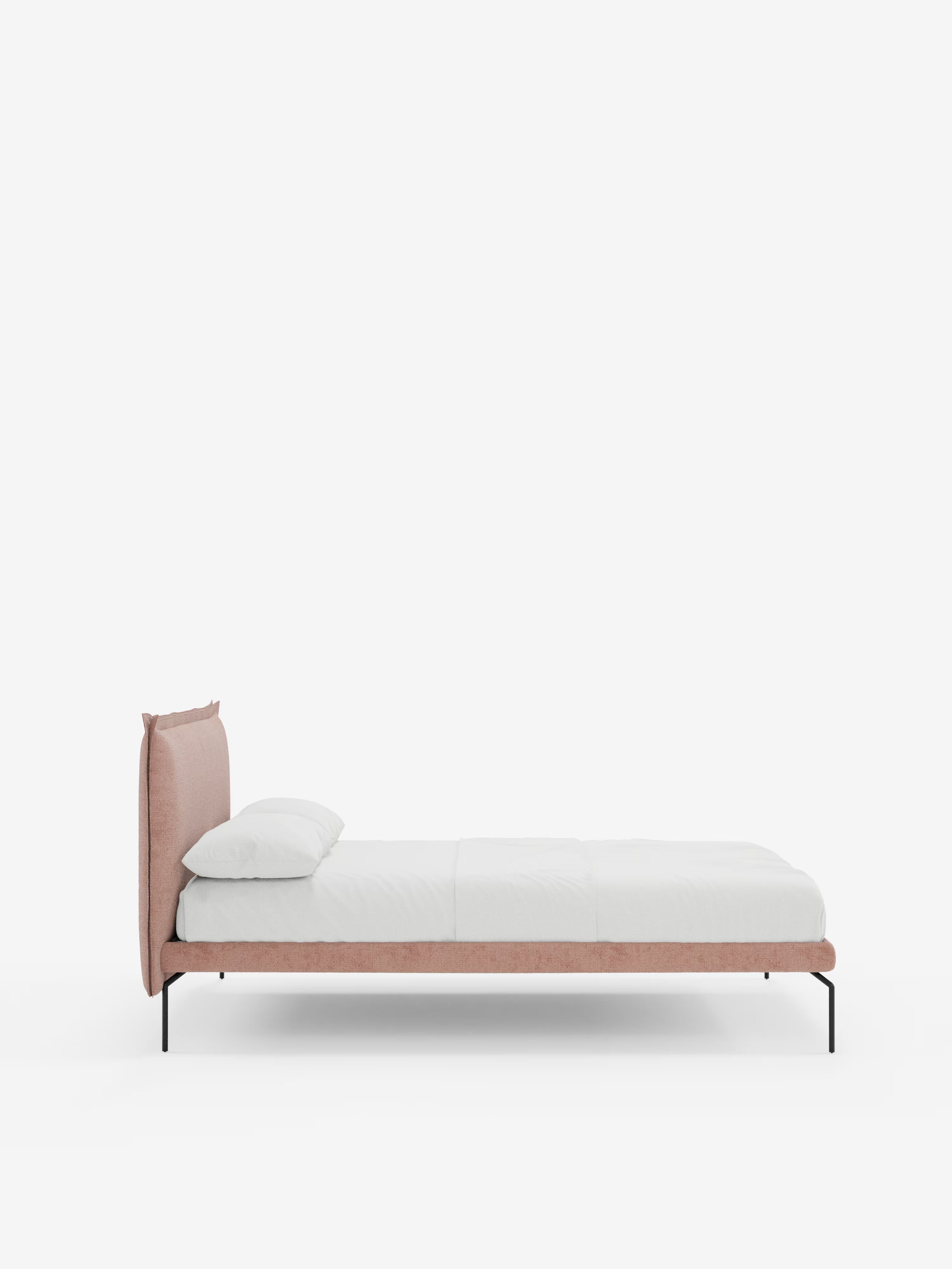 Eric Upholstered removable cover bed with steel legs in stain-resistant fabric