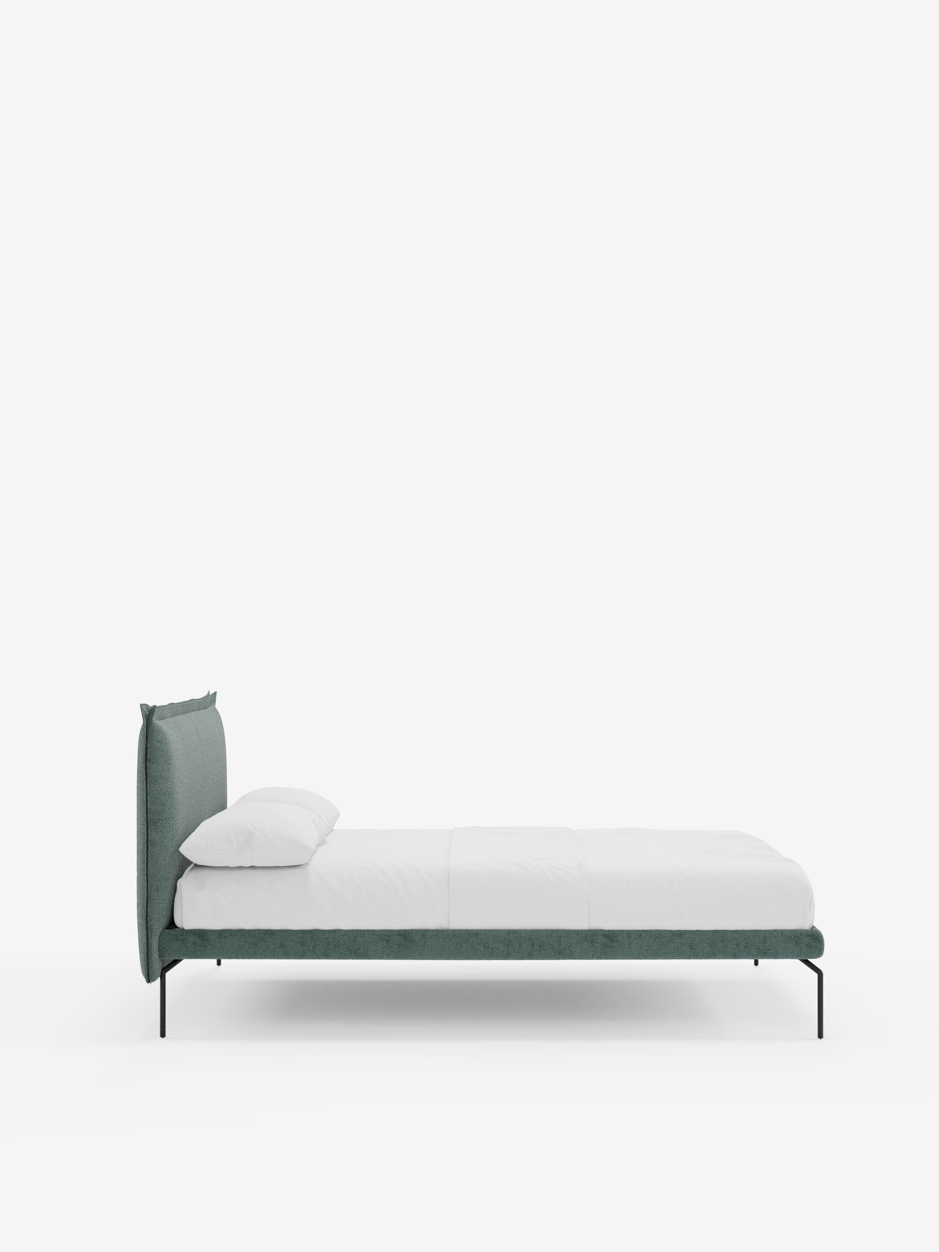 Eric Upholstered removable cover bed with steel legs in stain-resistant fabric