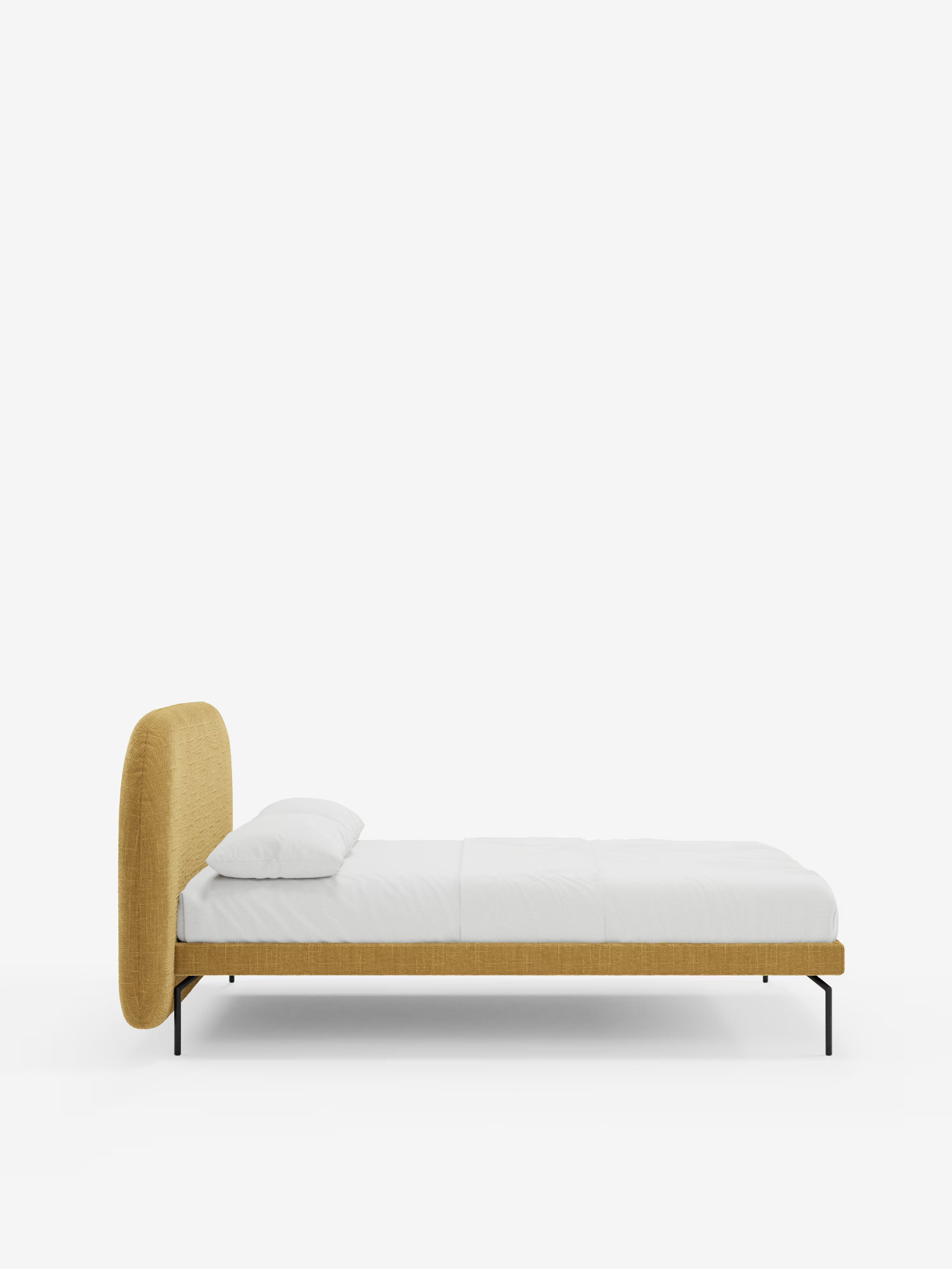 Soleil Cama acolchada de diseño con patas de metal y tejido jacquard antimanchas