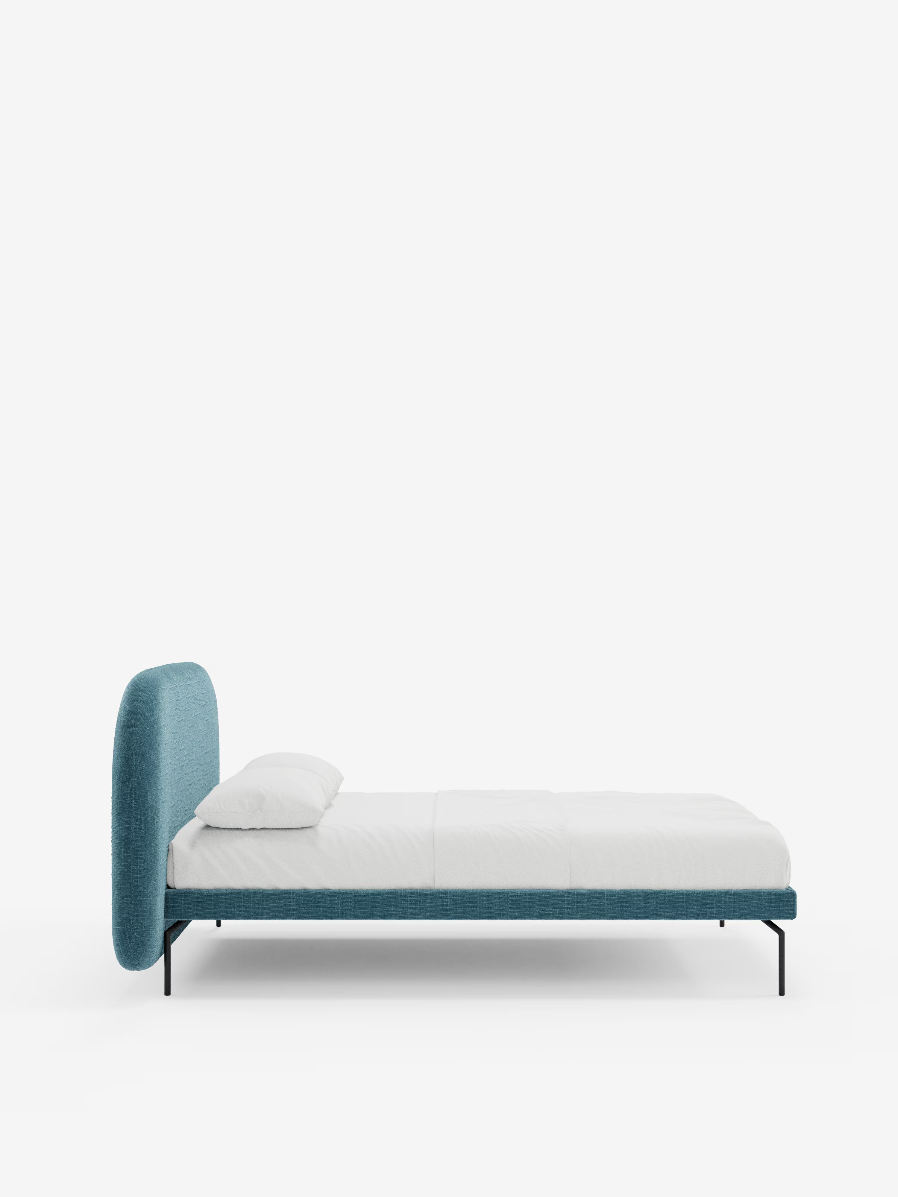 Soleil Cama acolchada de diseño con patas de metal y tejido jacquard antimanchas
