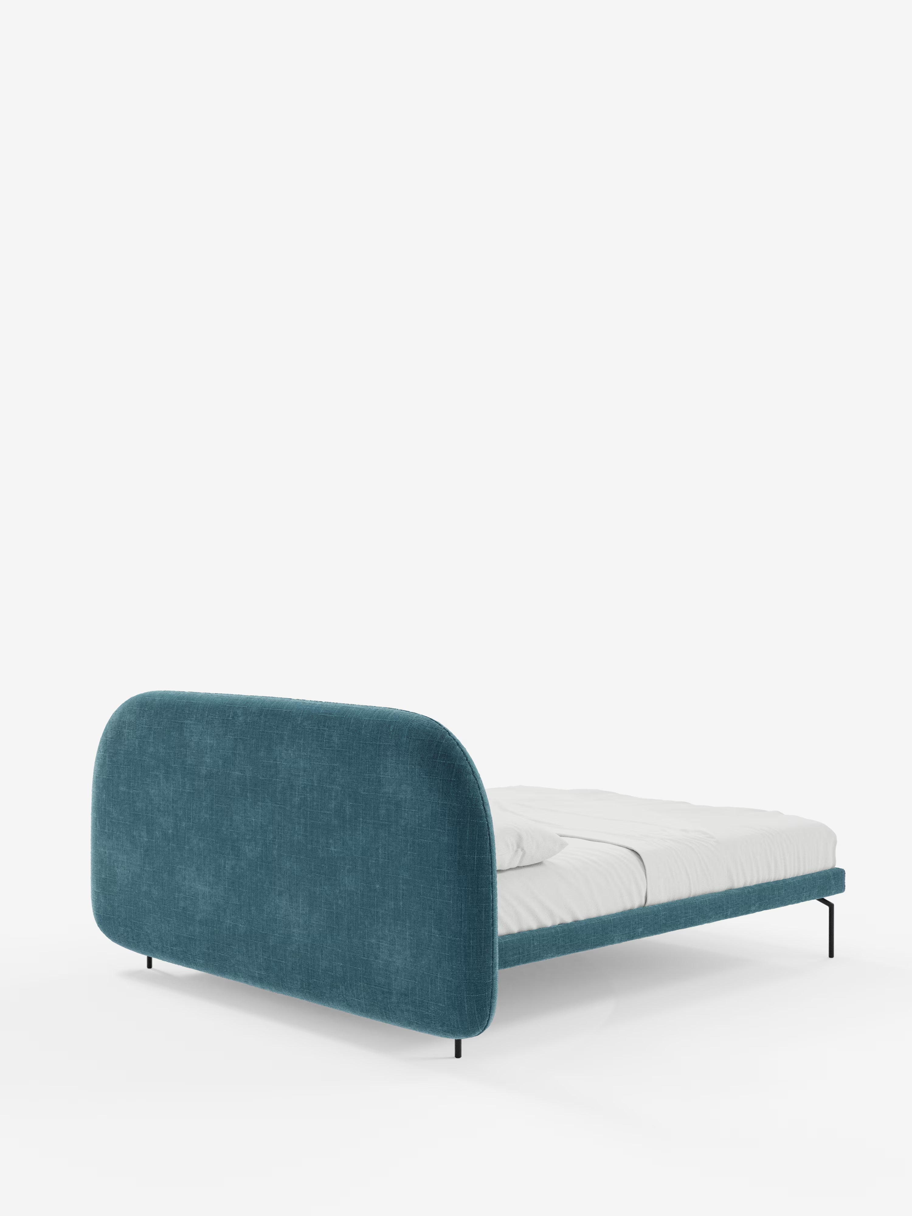 Soleil Cama acolchada de diseño con patas de metal y tejido jacquard antimanchas