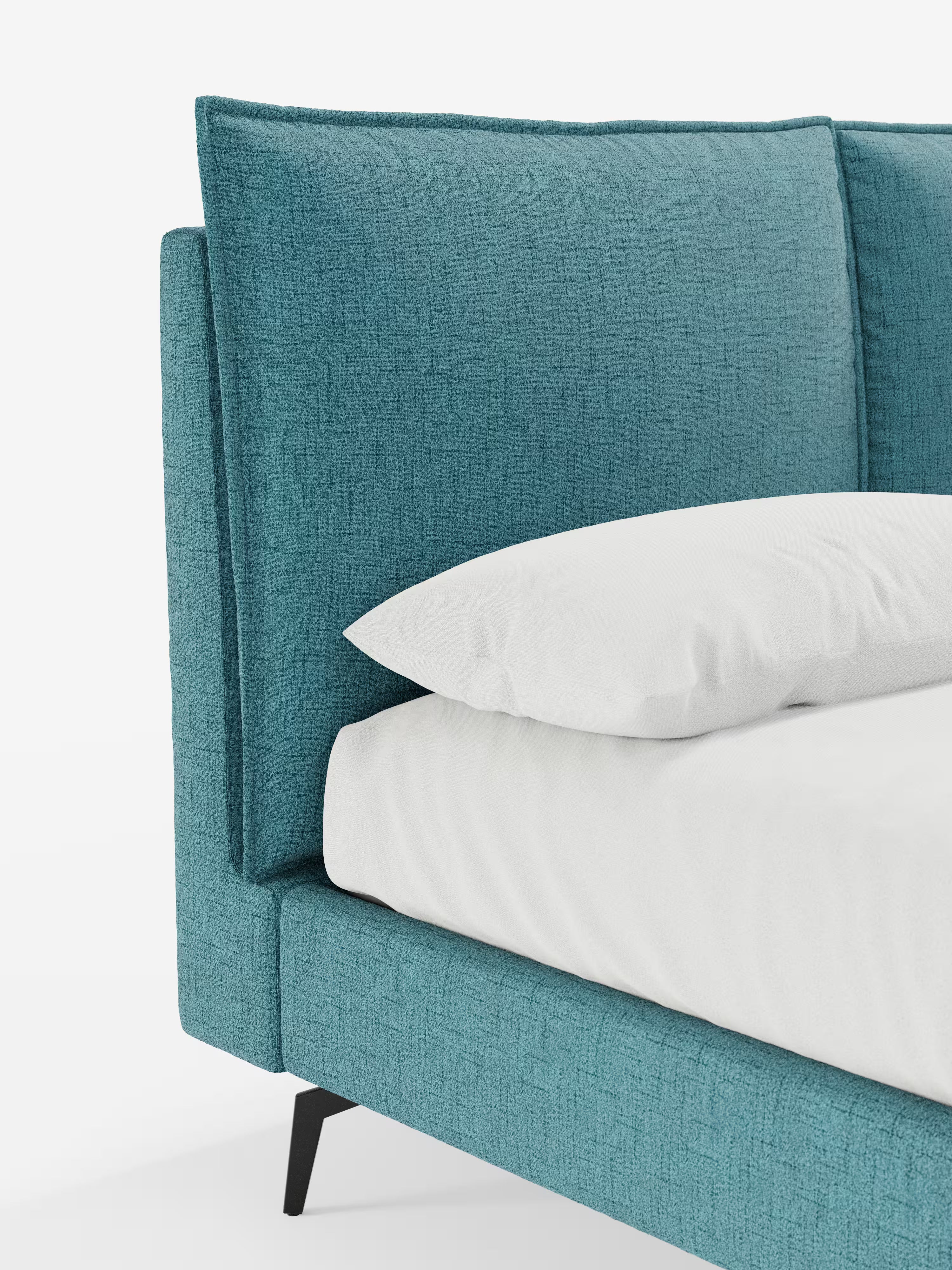 Cloe Cama acolchada de diseño elegante con patas de metal y tejido flameado impermeable