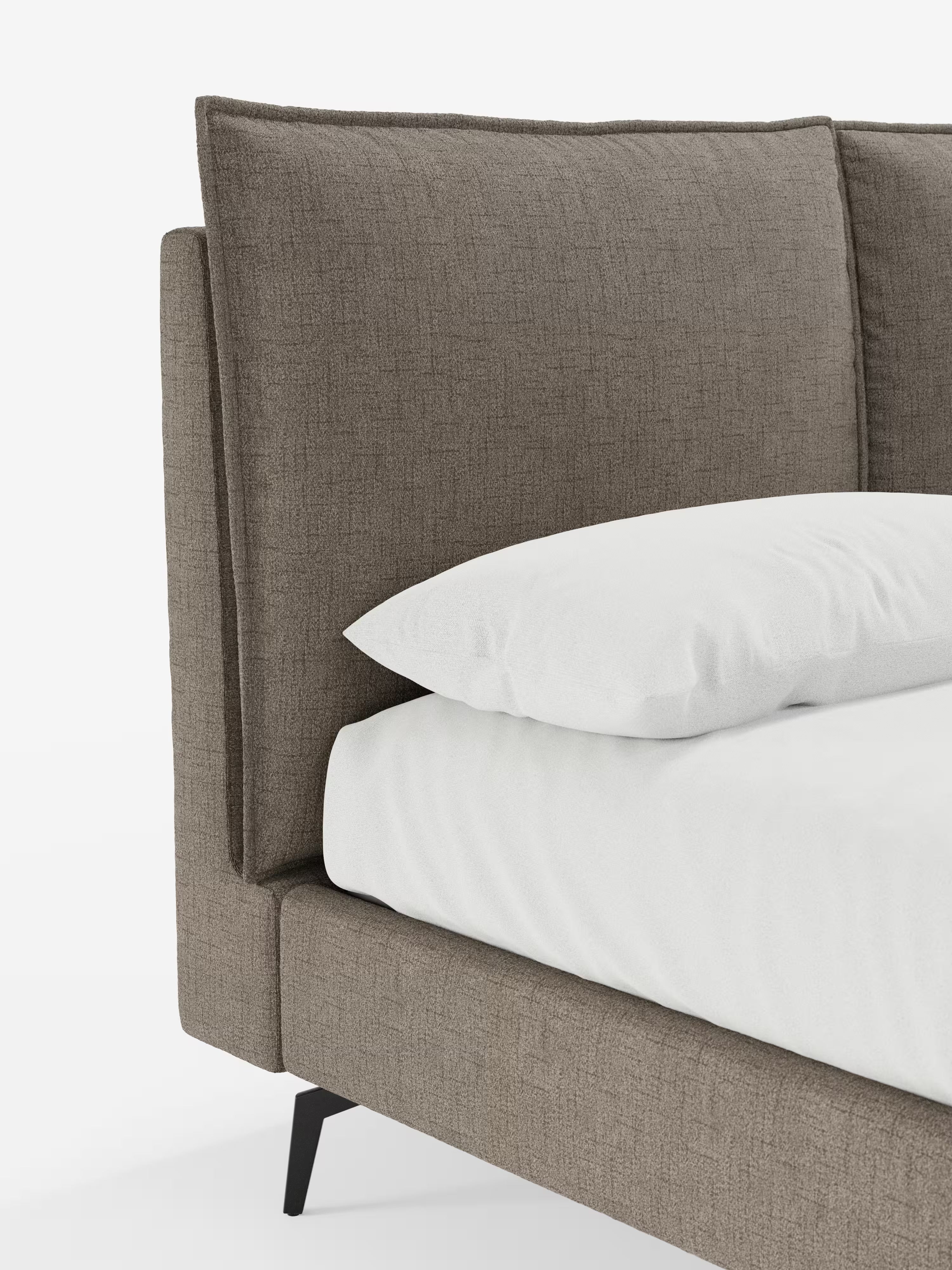 Cloe Cama acolchada de diseño elegante con patas de metal y tejido flameado impermeable