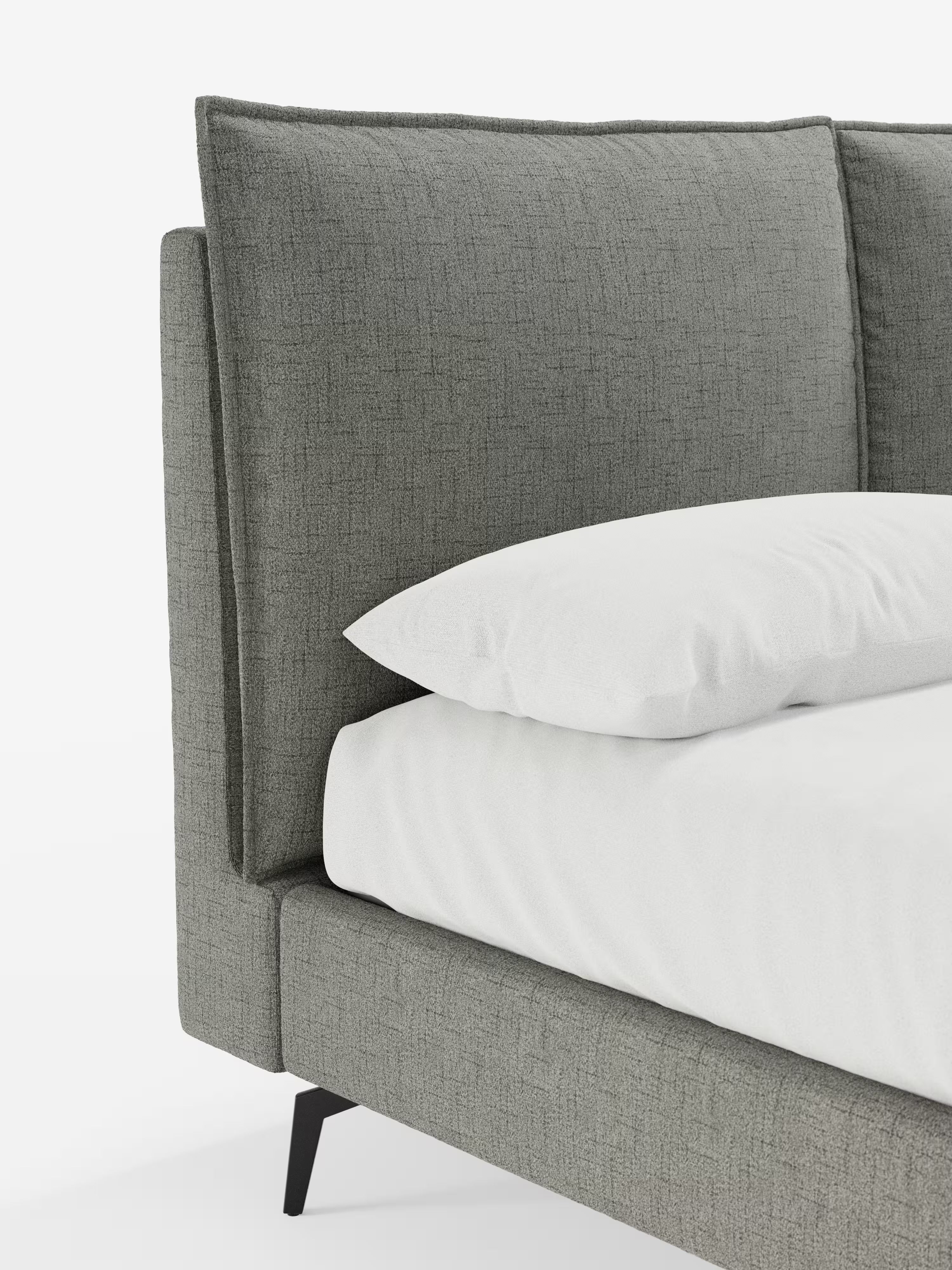 Cloe Cama acolchada de diseño elegante con patas de metal y tejido flameado impermeable