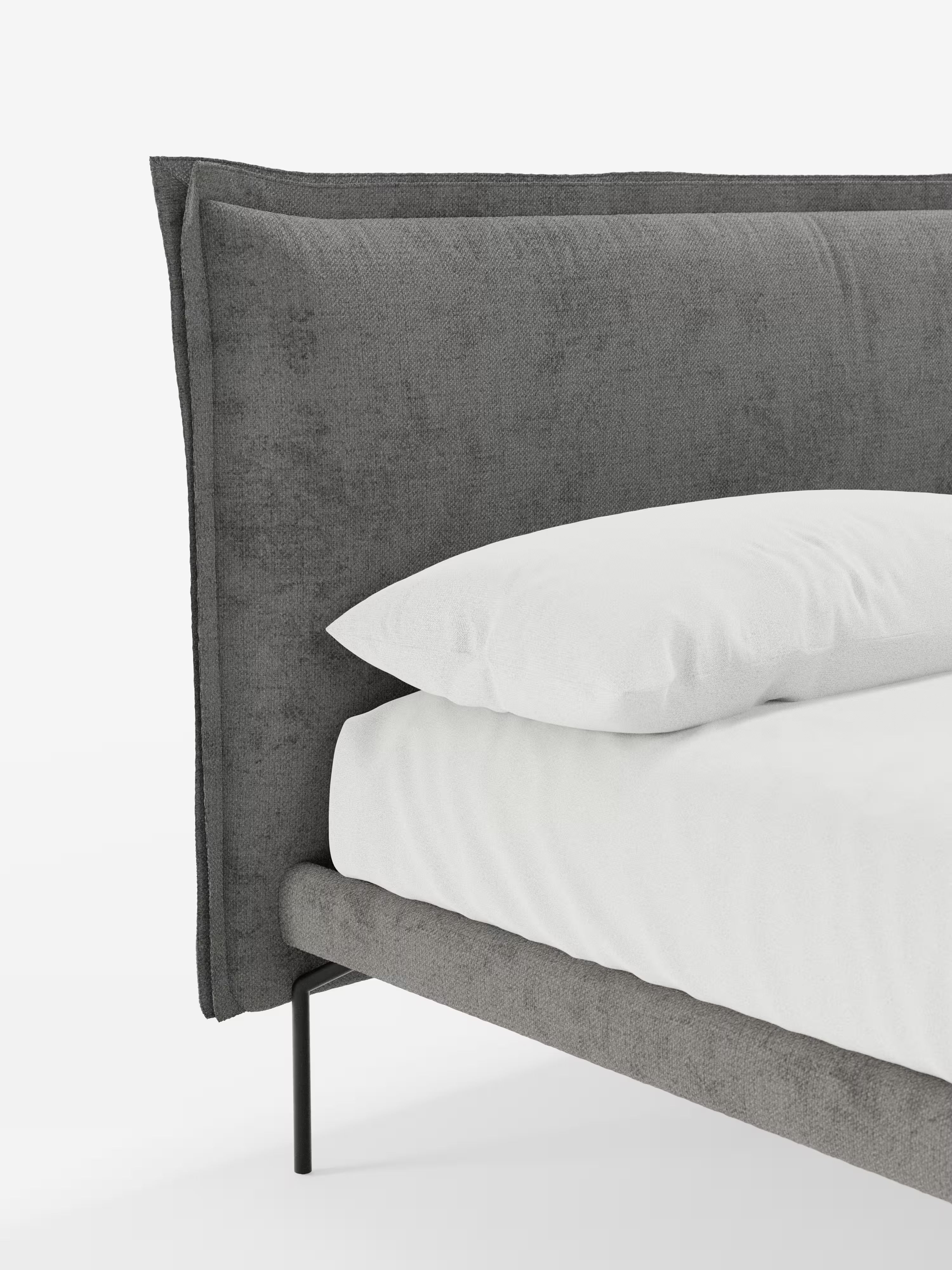 Eric Upholstered removable cover bed with steel legs in stain-resistant fabric