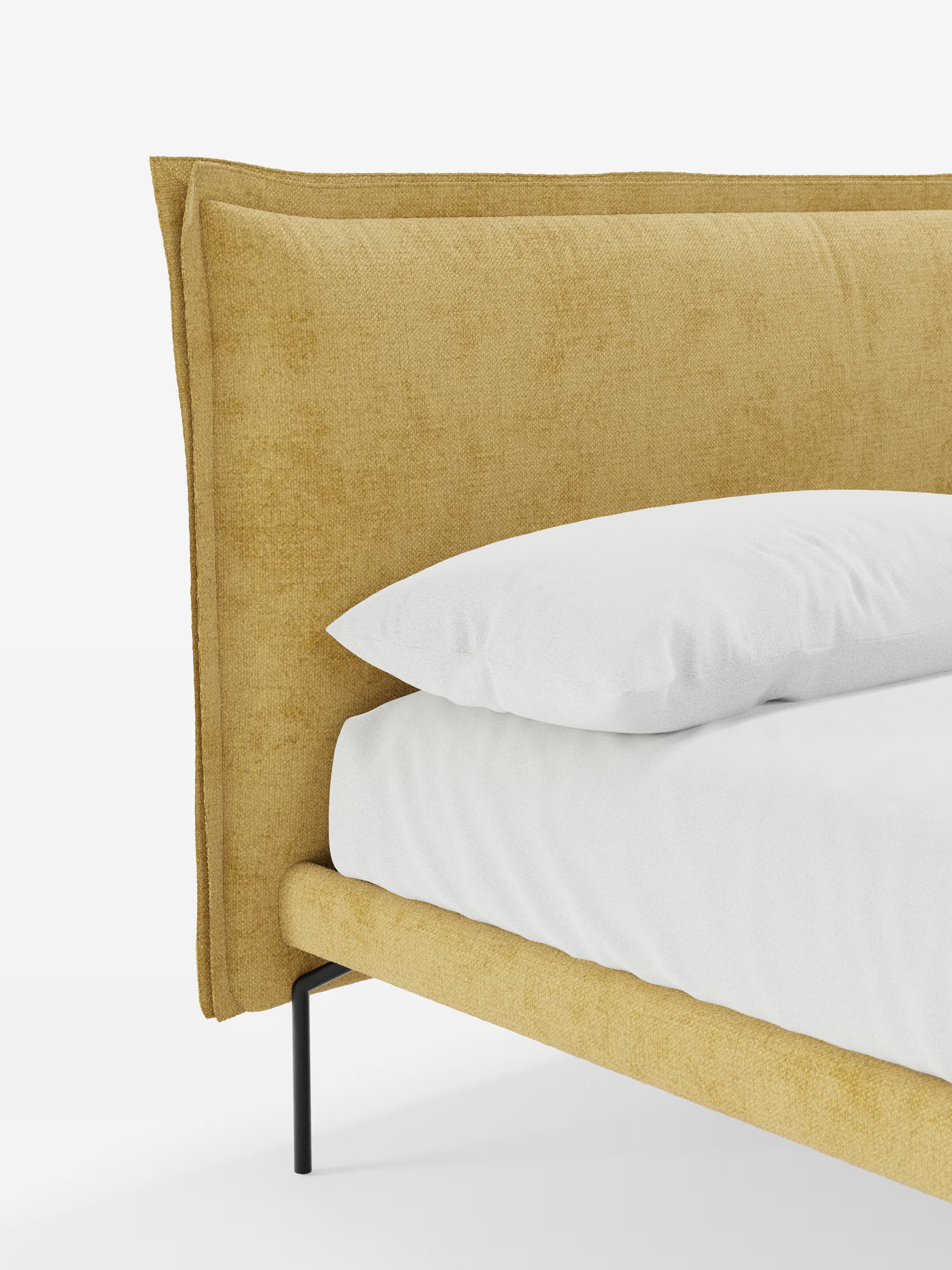 Eric Upholstered removable cover bed with steel legs in stain-resistant fabric