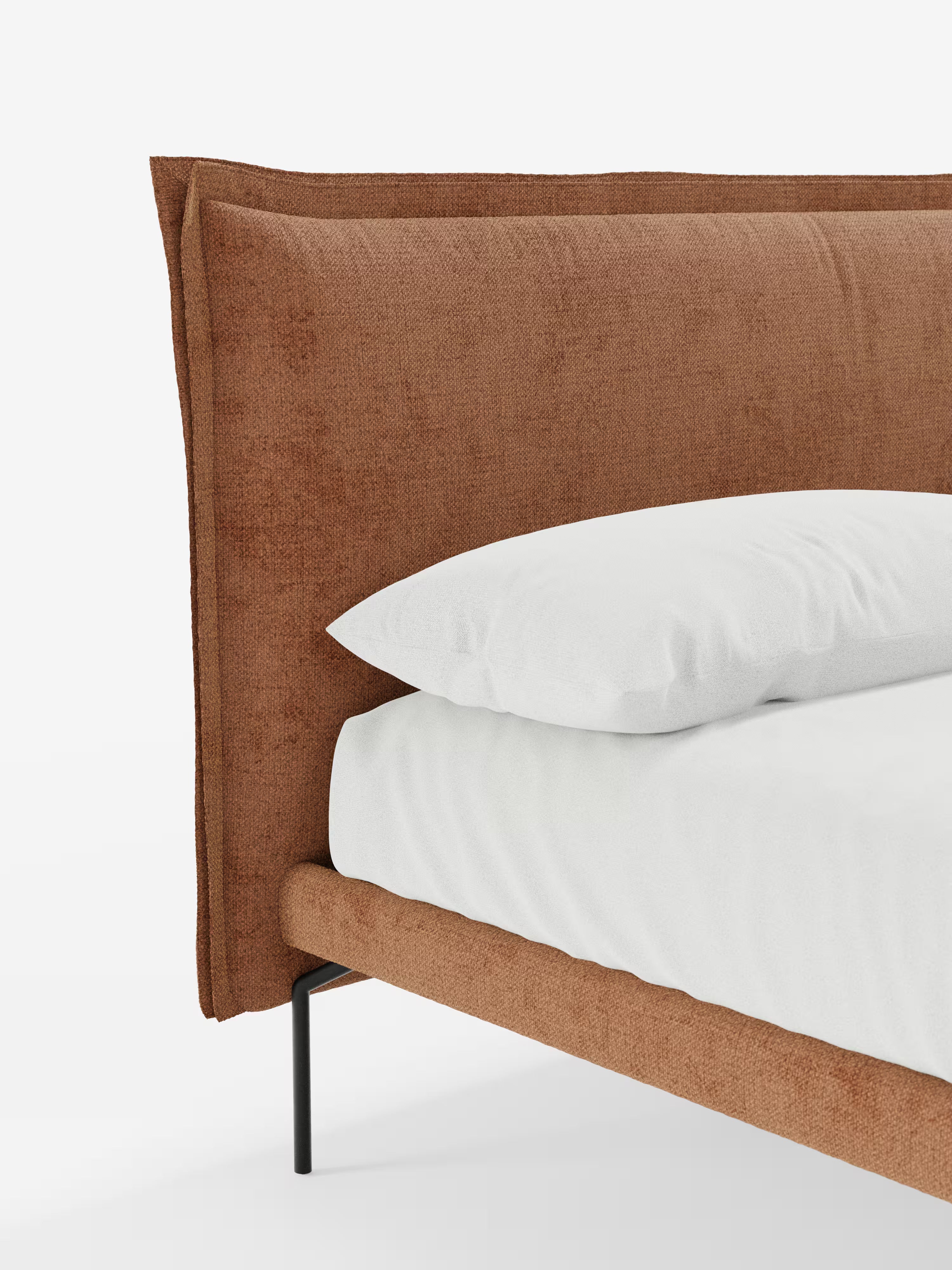 Eric Upholstered removable cover bed with steel legs in stain-resistant fabric