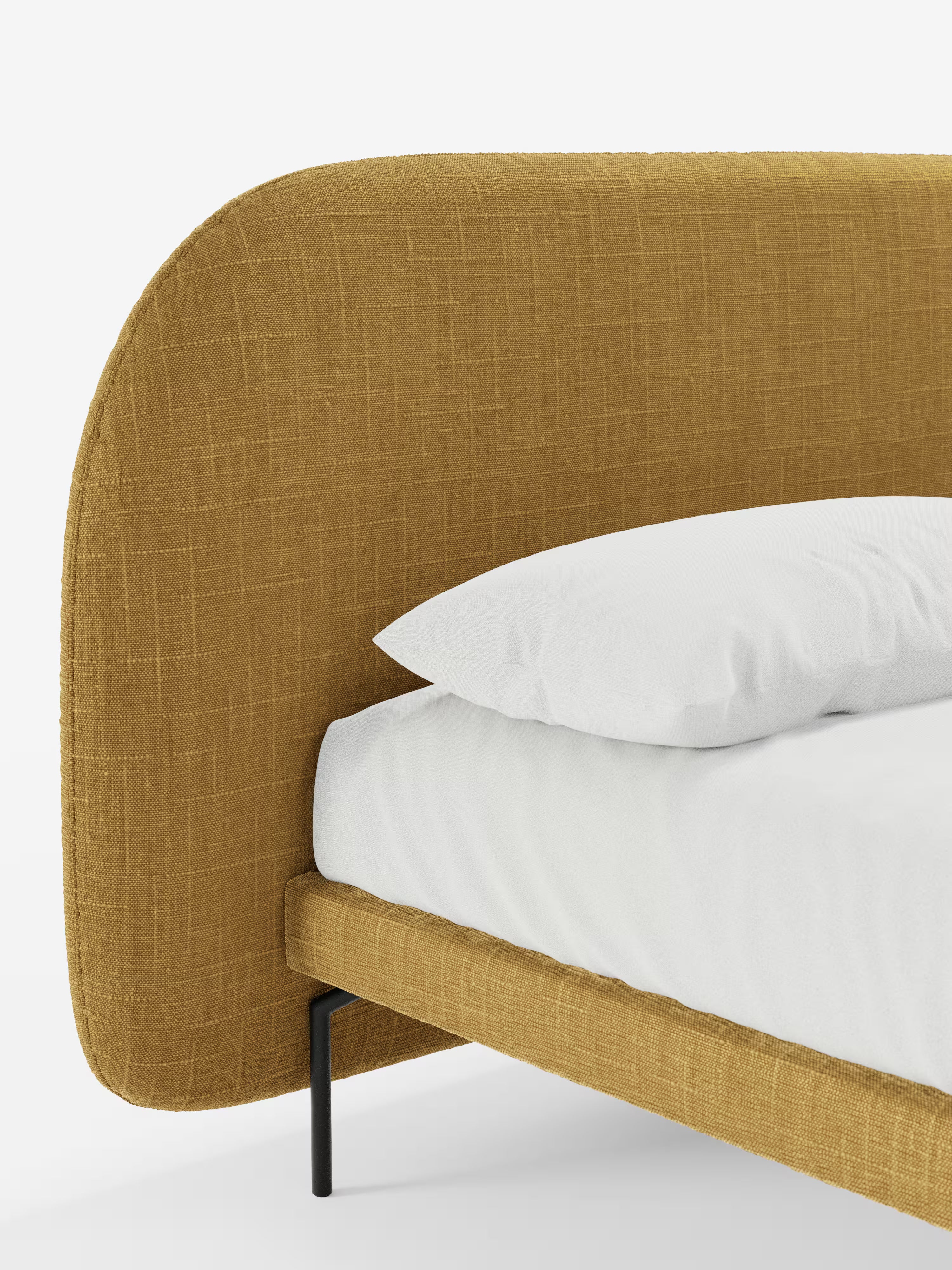Soleil Cama acolchada de diseño con patas de metal y tejido jacquard antimanchas