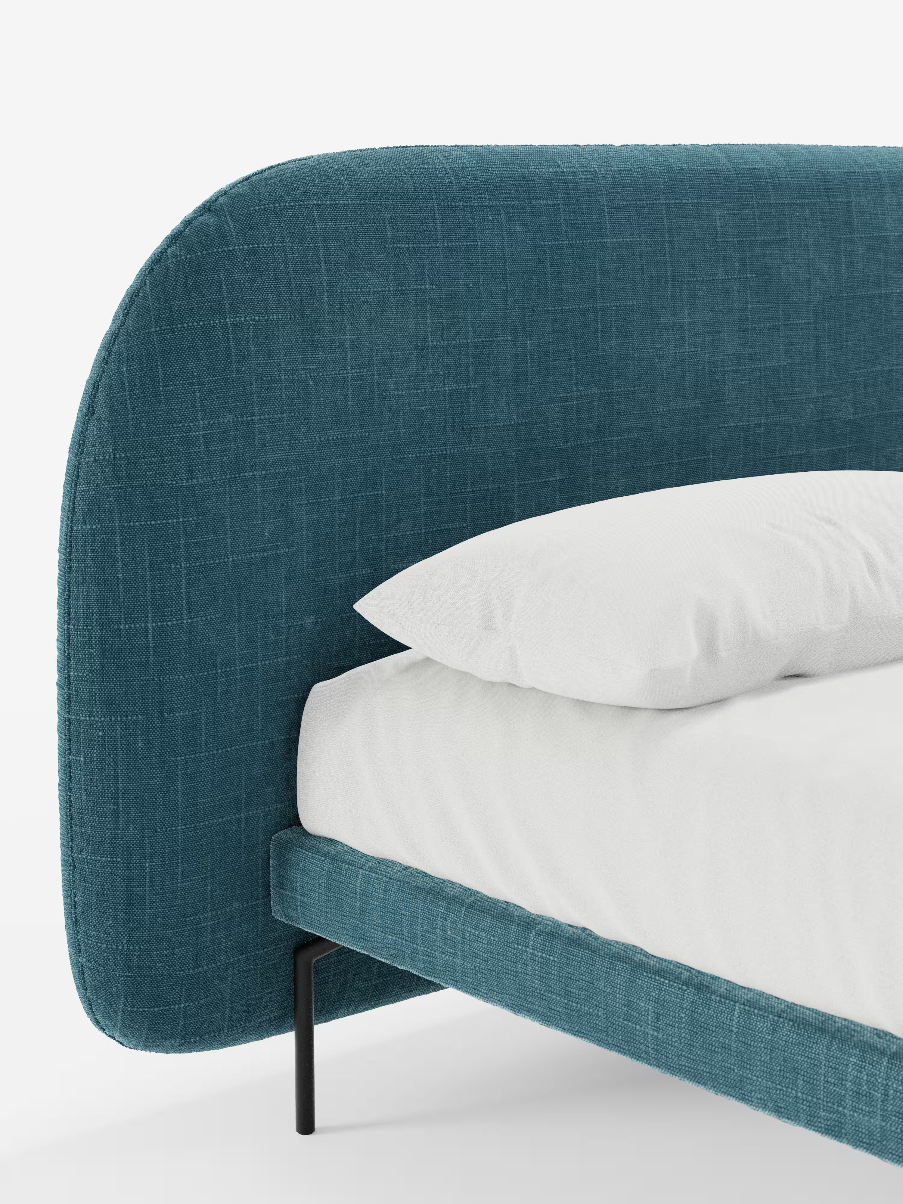 Soleil Cama acolchada de diseño con patas de metal y tejido jacquard antimanchas