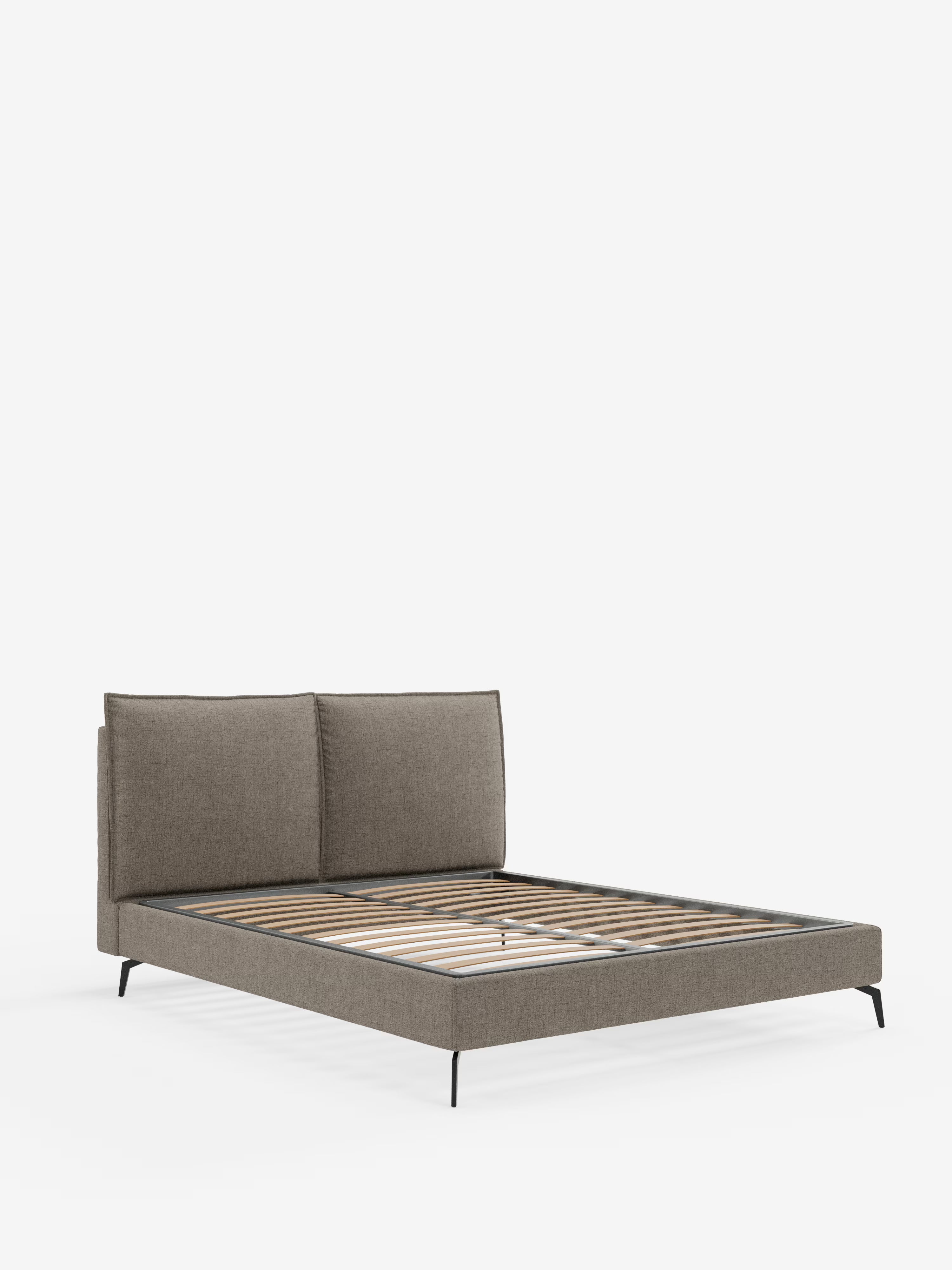 Cloe Cama acolchada de diseño elegante con patas de metal y tejido flameado impermeable