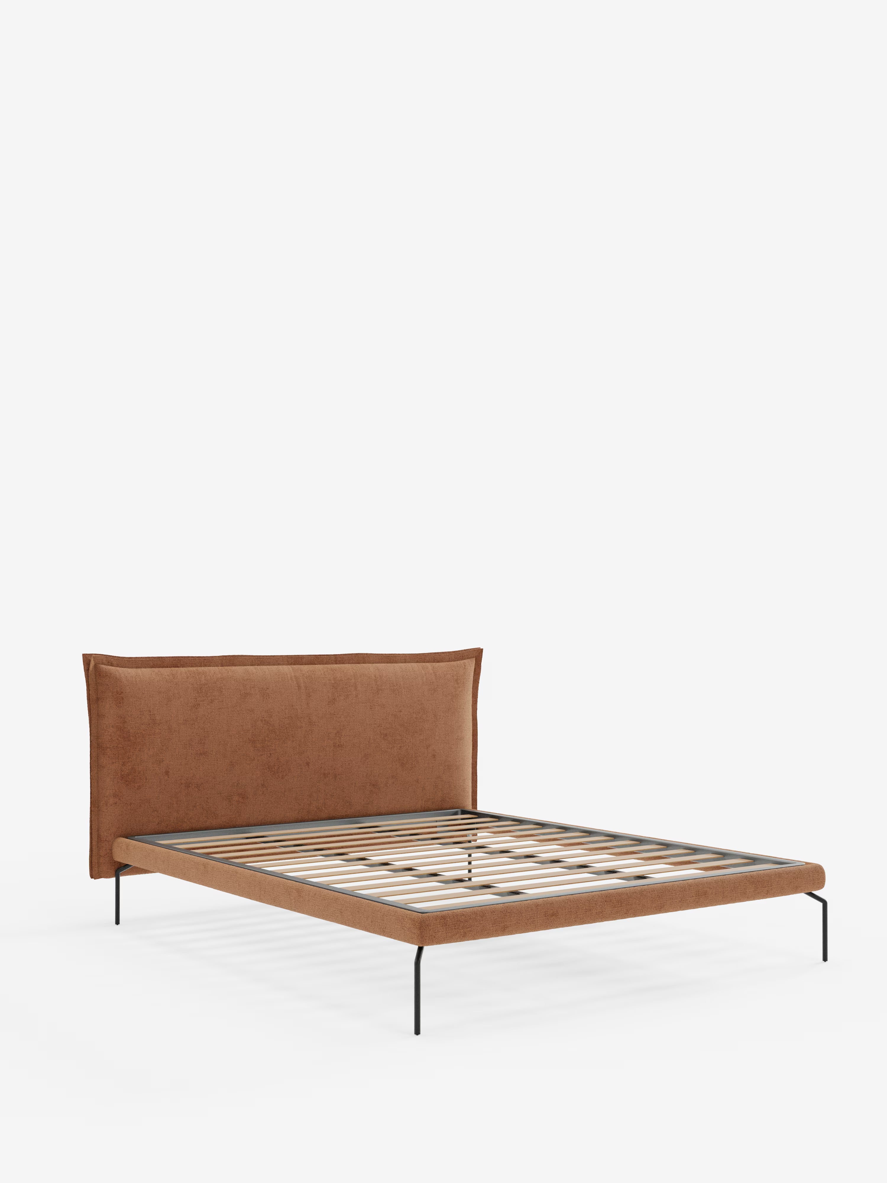 Eric Upholstered removable cover bed with steel legs in stain-resistant fabric