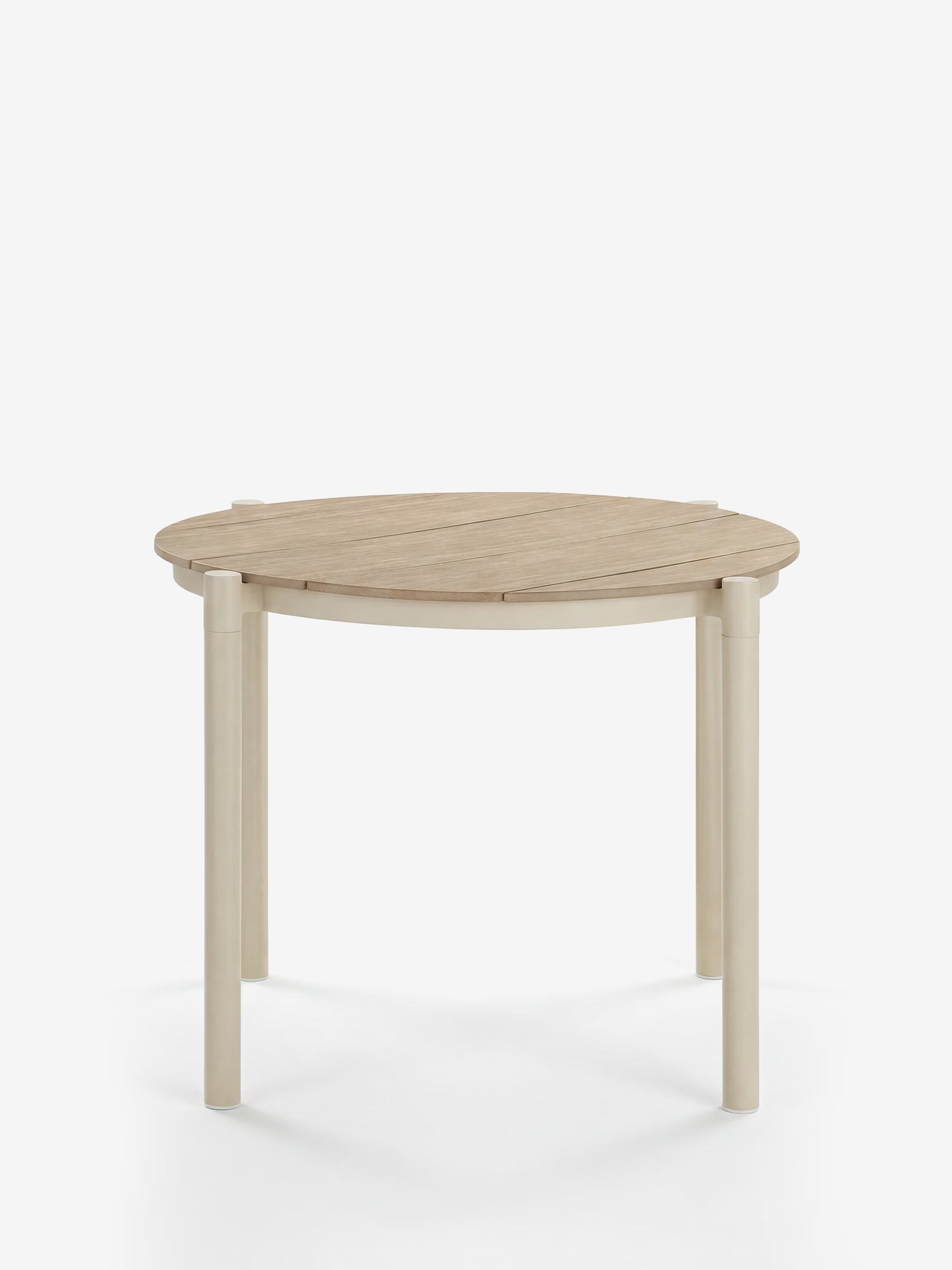 Abela mesa de exterior redonda de 90 cm de aluminio arena y sobre efecto madera