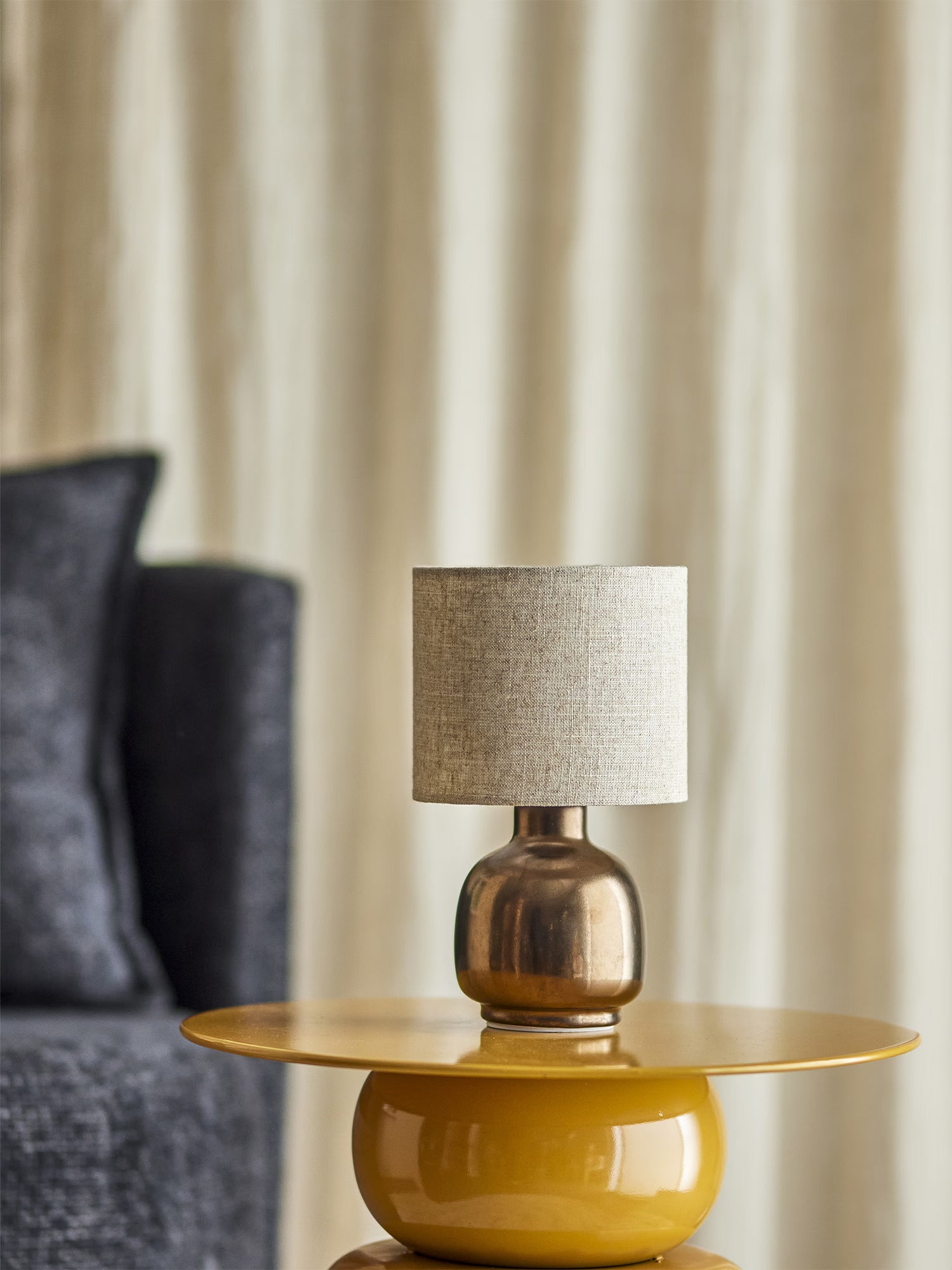 Agni bronze glazed stoneware table lamp with linen lampshade