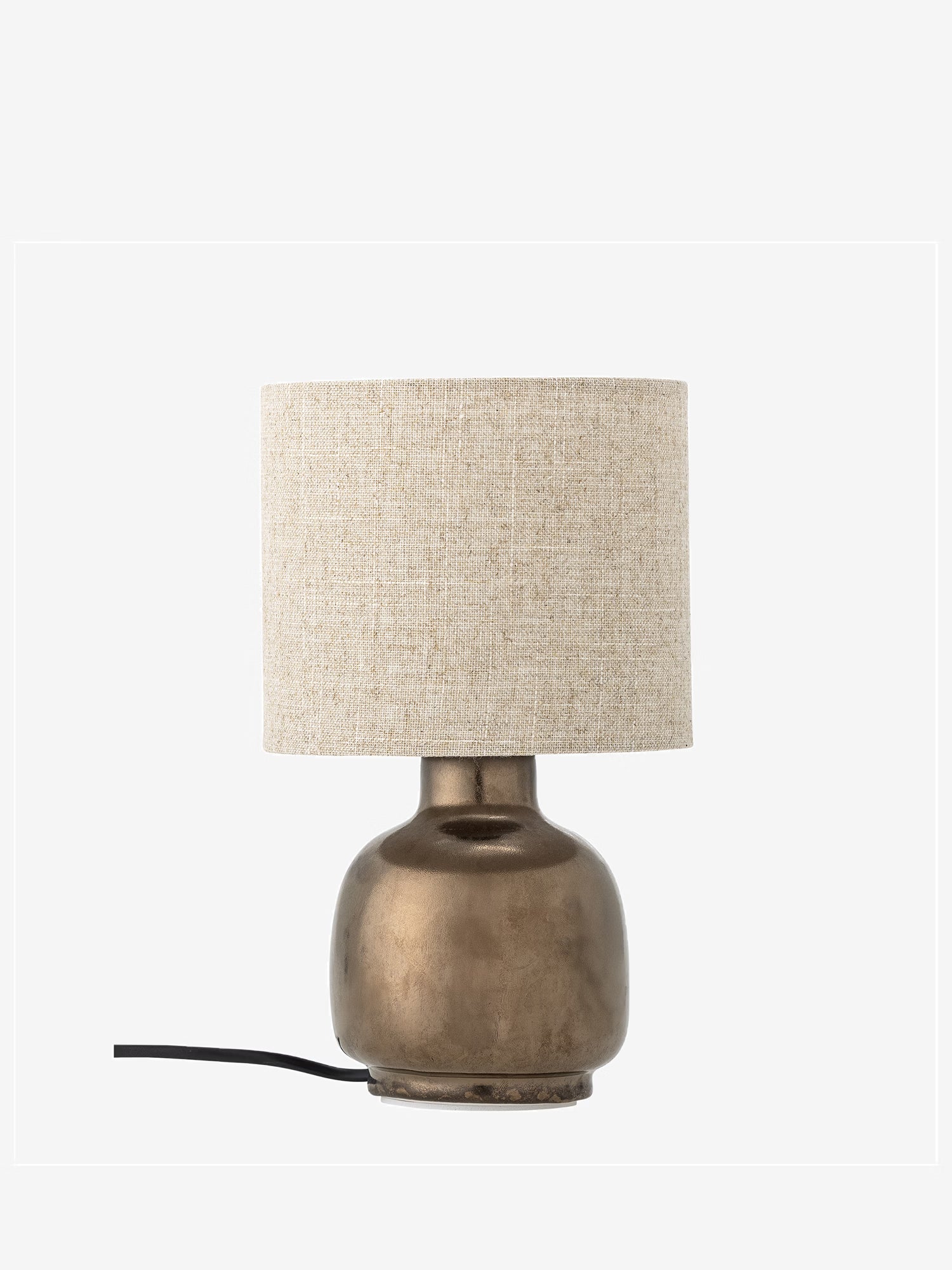 Agni bronze glazed stoneware table lamp with linen lampshade