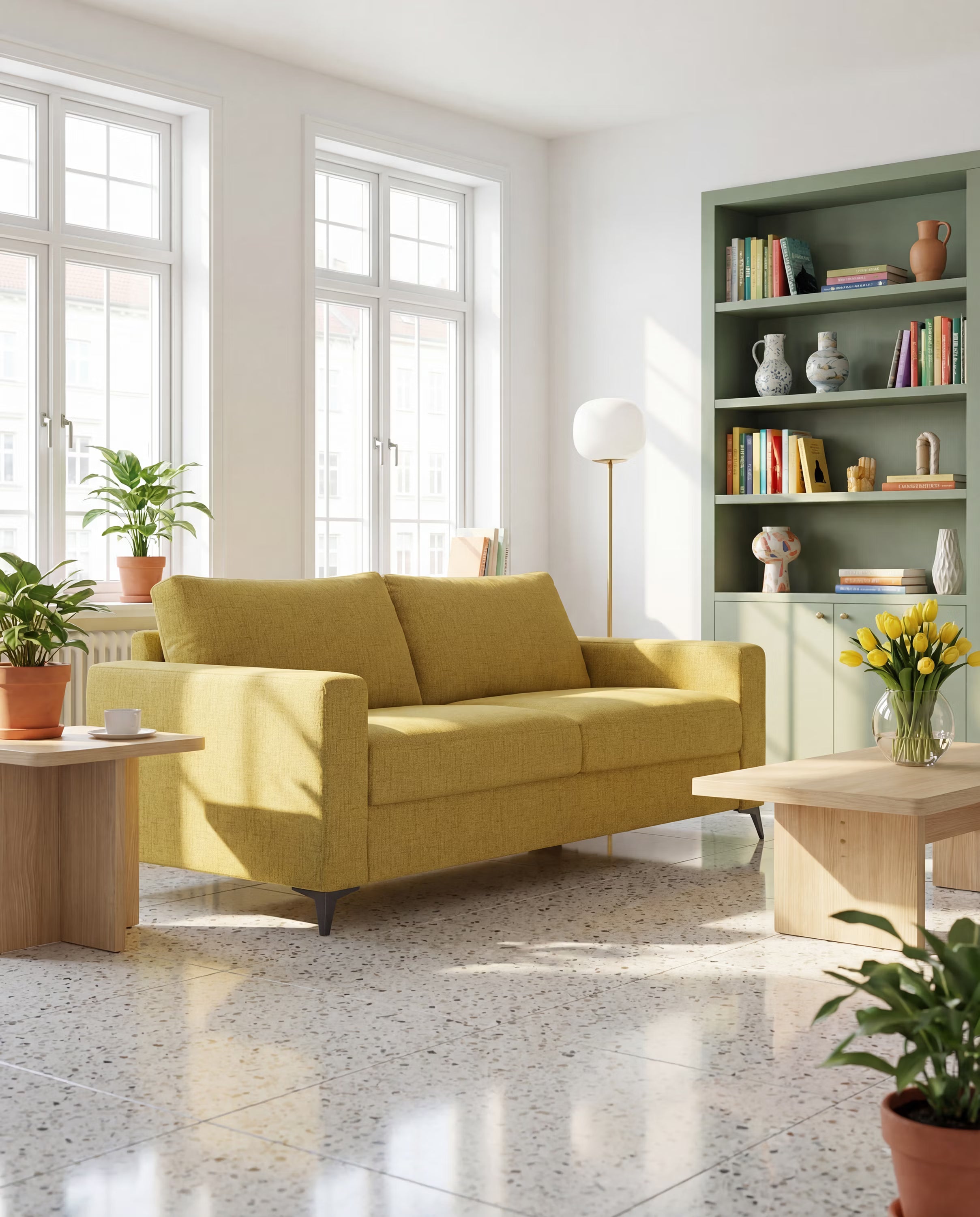 Alaya Doppel-Schlafsofa 2 und 3 Plätze mit hohen Metallfüßen und wasserabweisendem Stoff