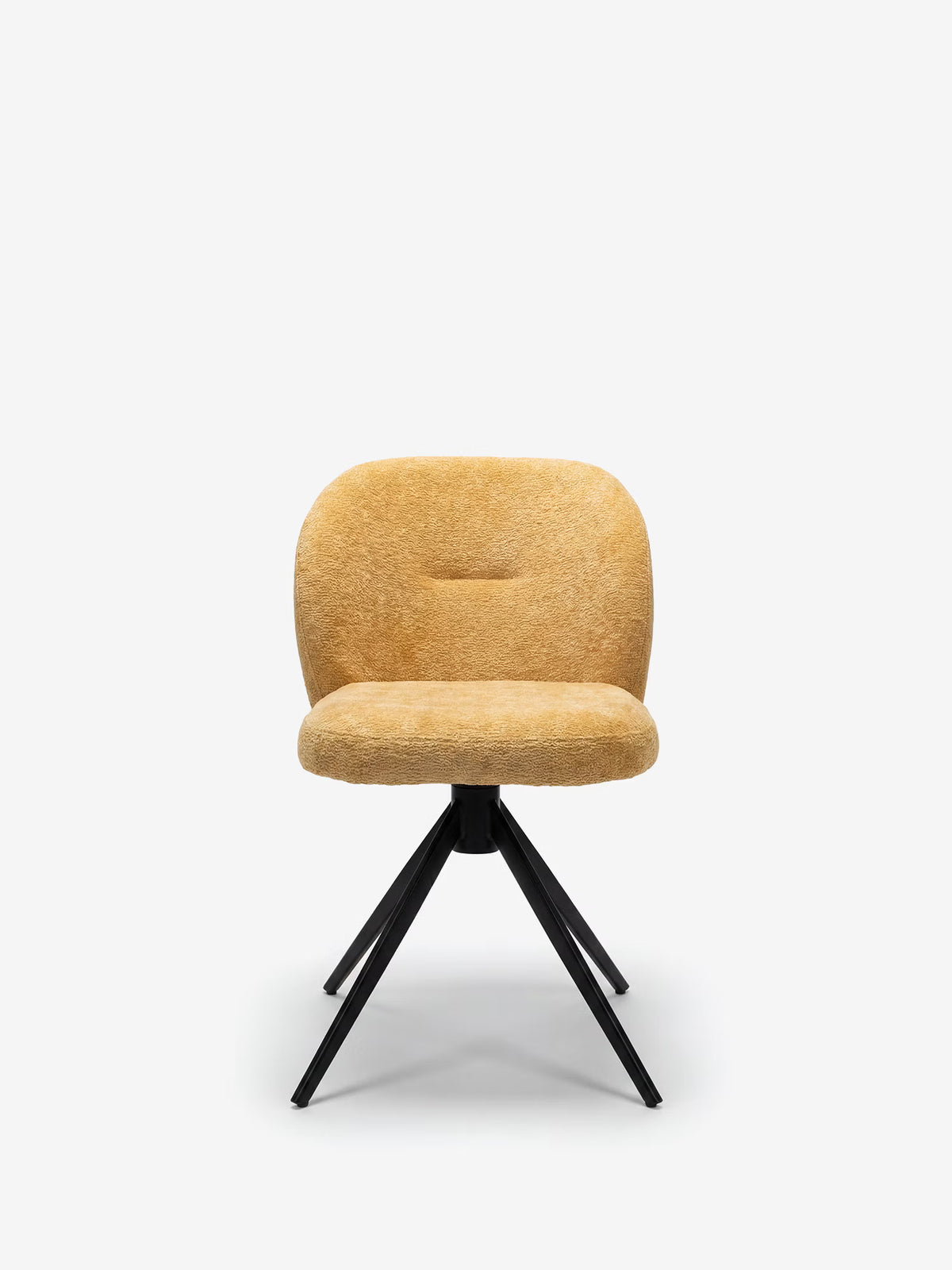 Alba upholstered chair in soft ochre yellow fabric with black metal base