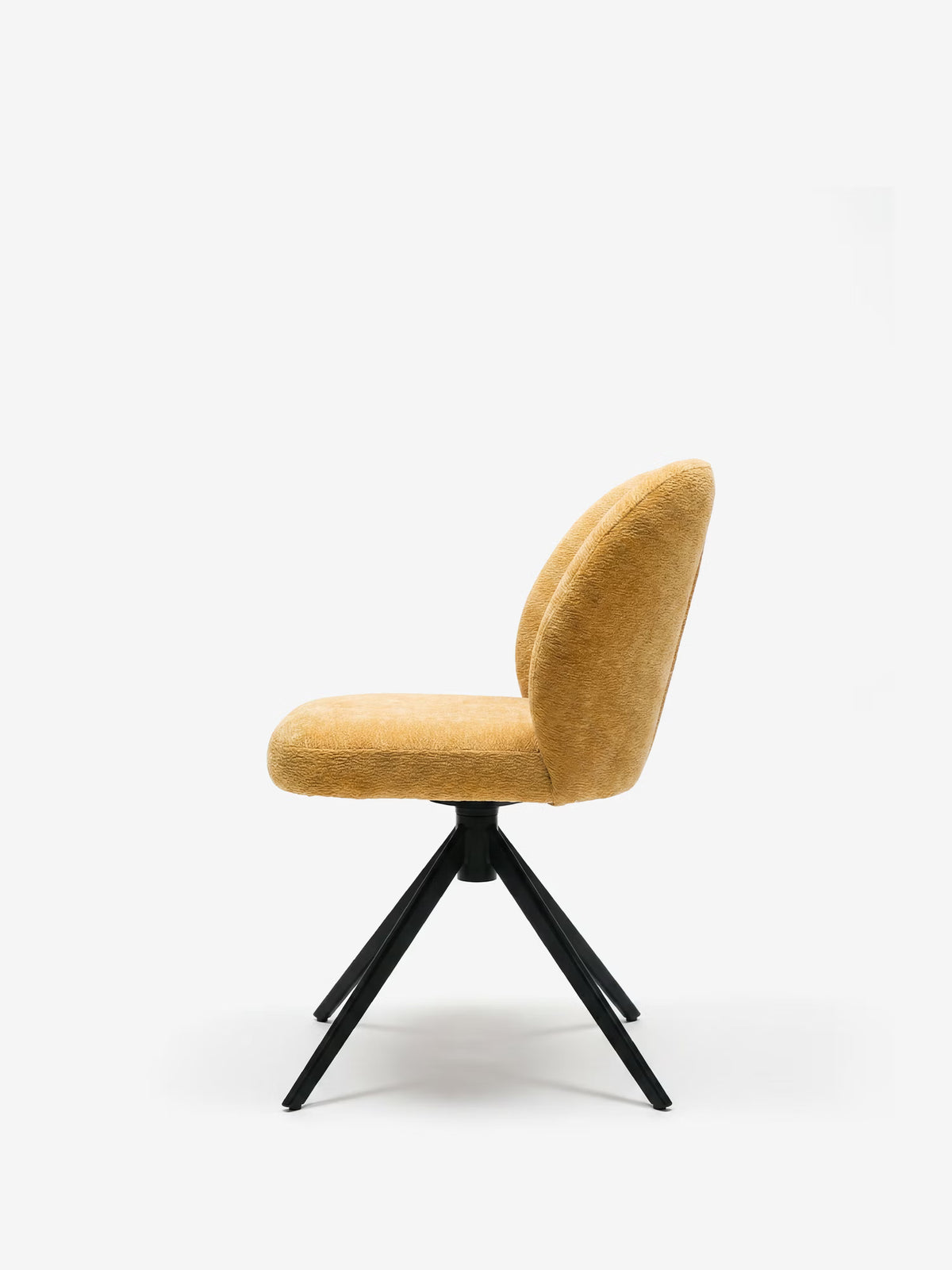 Alba upholstered chair in soft ochre yellow fabric with black metal base