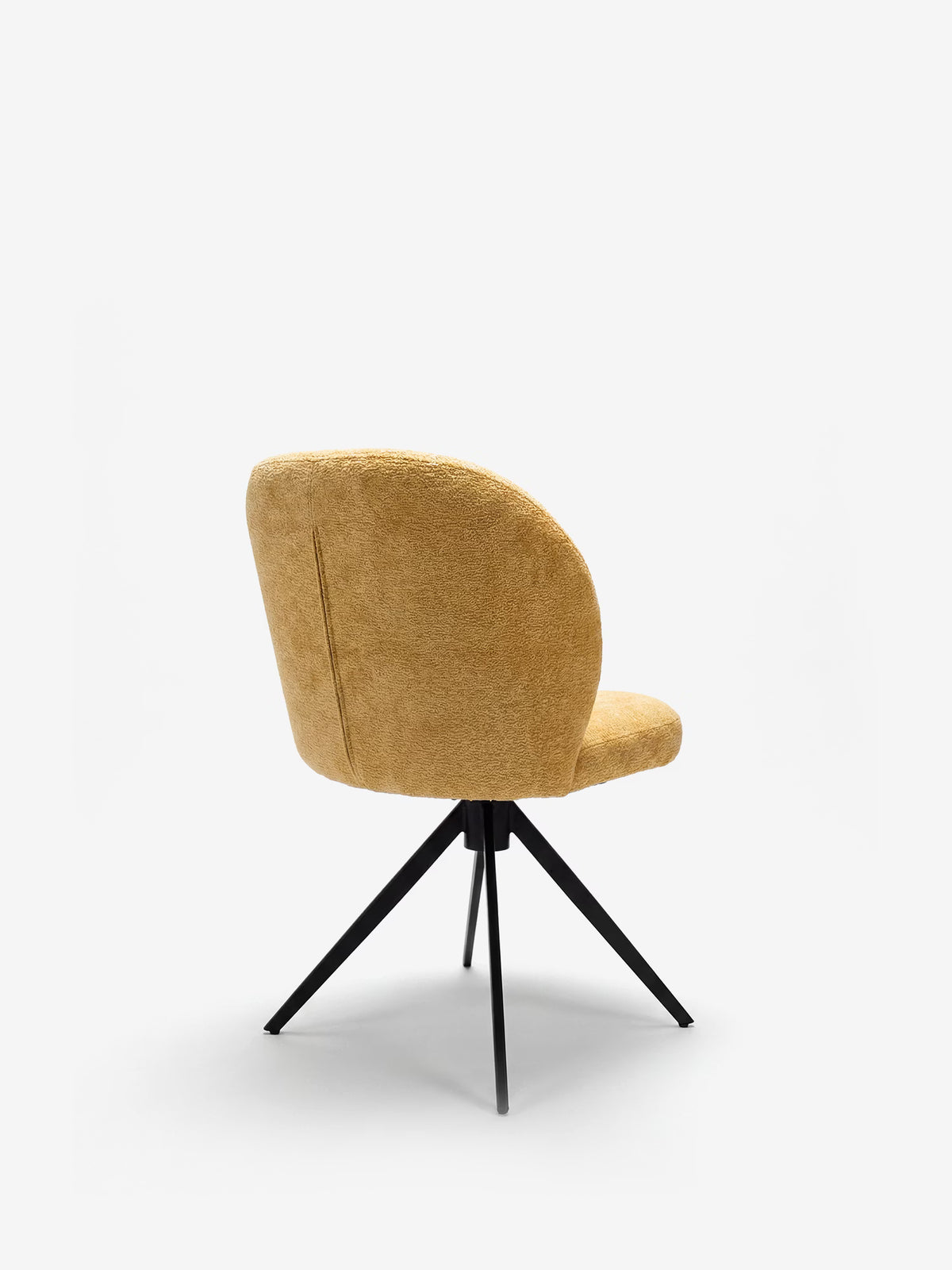 Alba upholstered chair in soft ochre yellow fabric with black metal base
