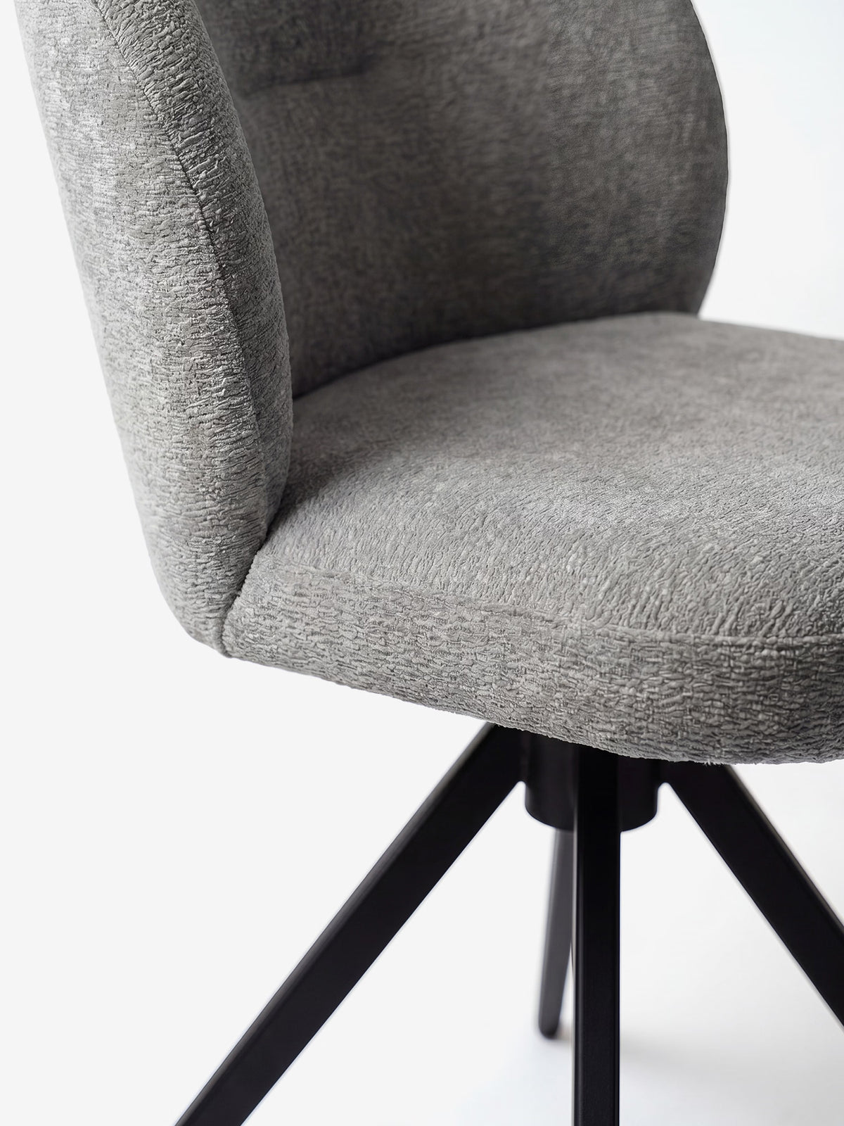 Alba upholstered chair in soft ochre yellow fabric with black metal base
