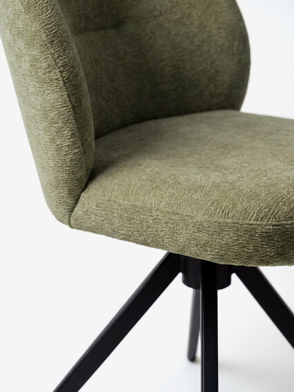 Alba upholstered chair in soft ochre yellow fabric with black metal base