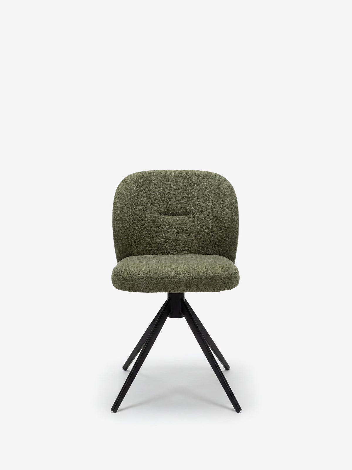 Alba upholstered chair in soft ochre yellow fabric with black metal base