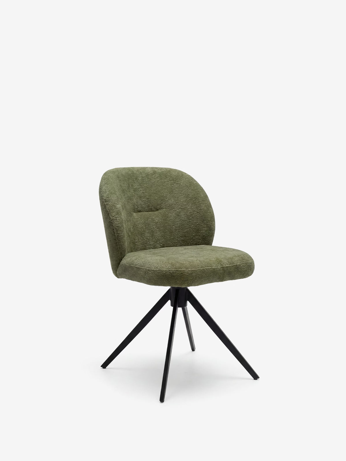 Alba upholstered chair in soft ochre yellow fabric with black metal base