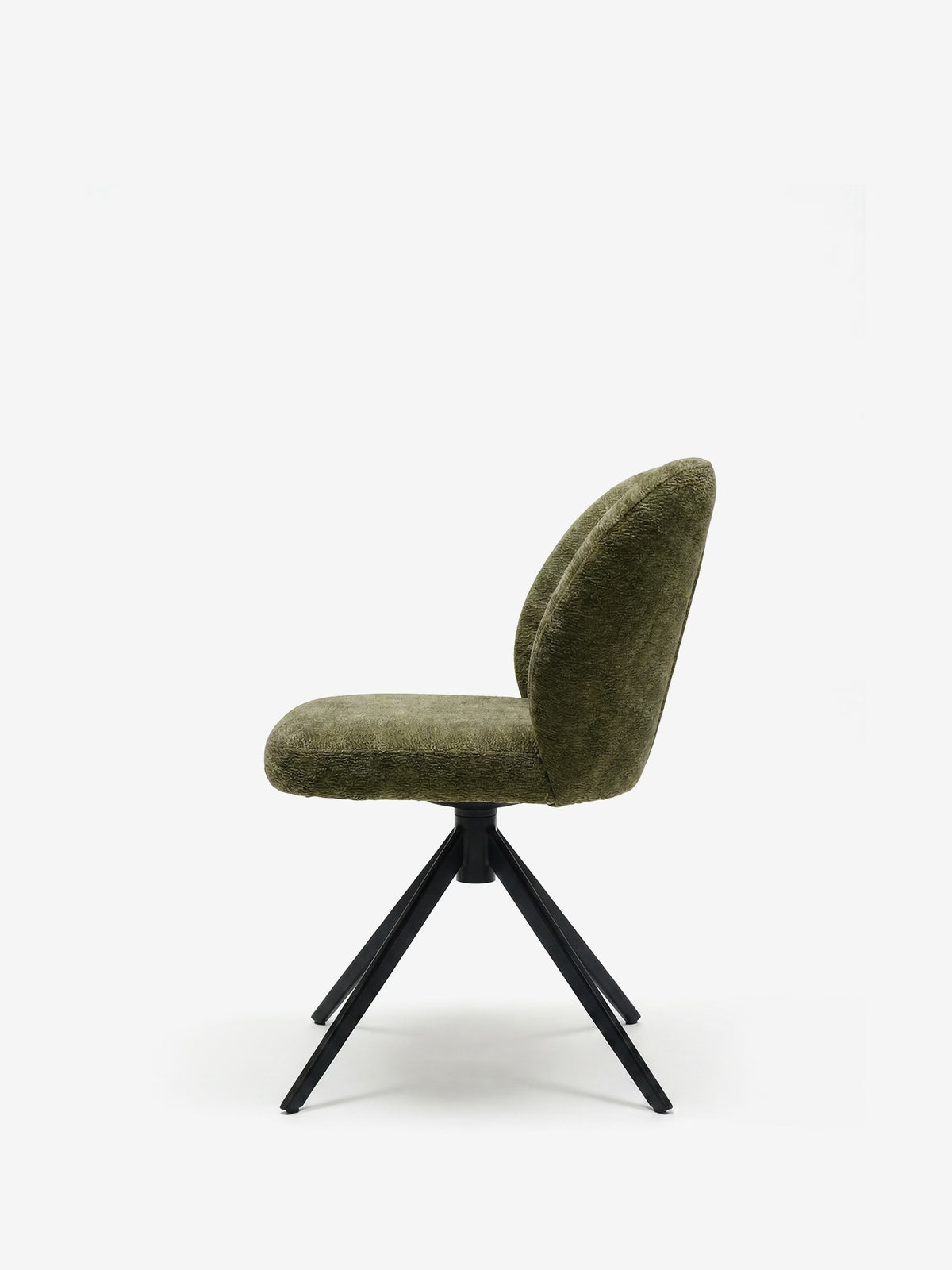Alba upholstered chair in soft ochre yellow fabric with black metal base