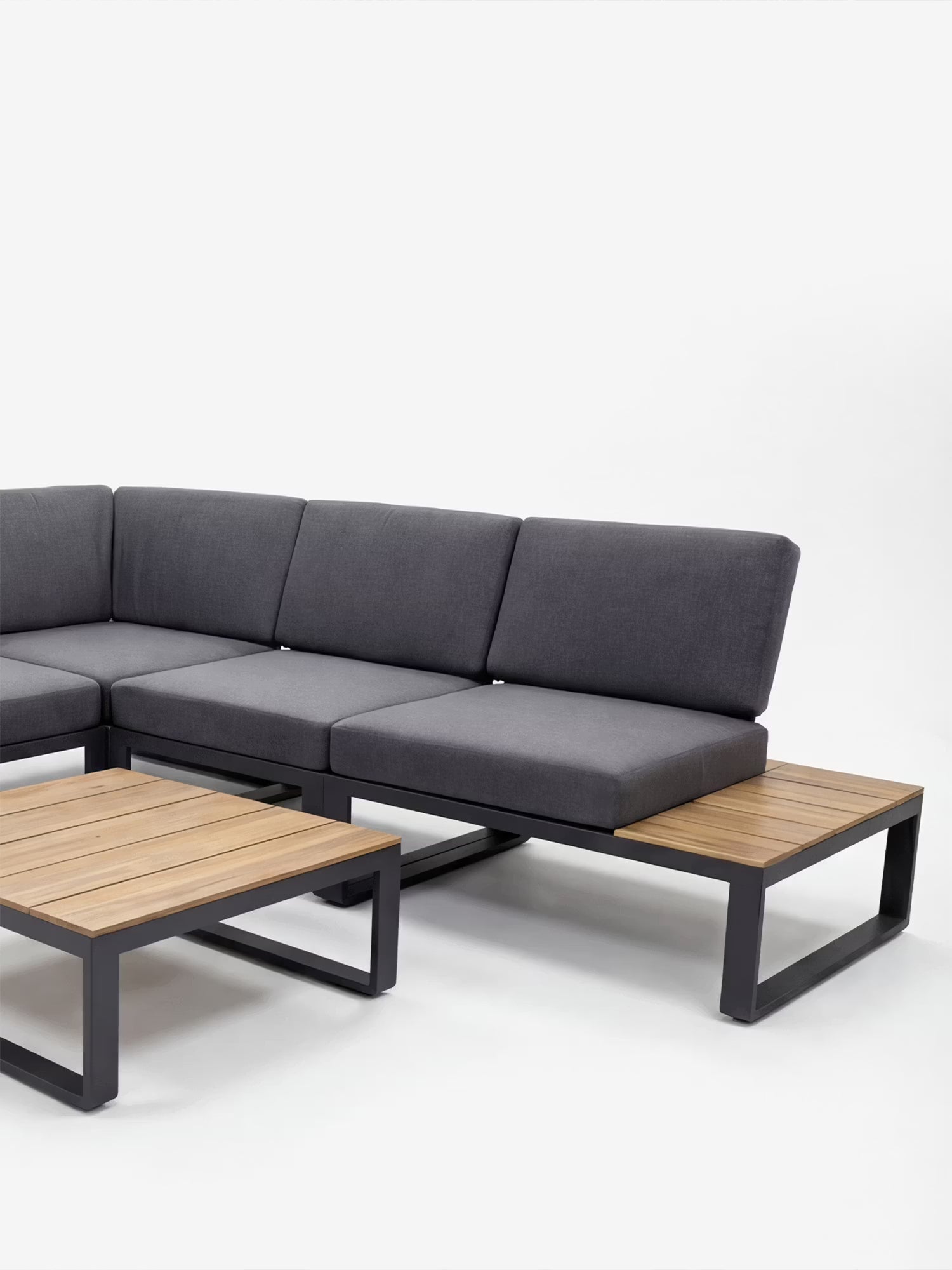 Orion Set lounge angular de exterior de acacia y aluminio antracita con mesa de centro