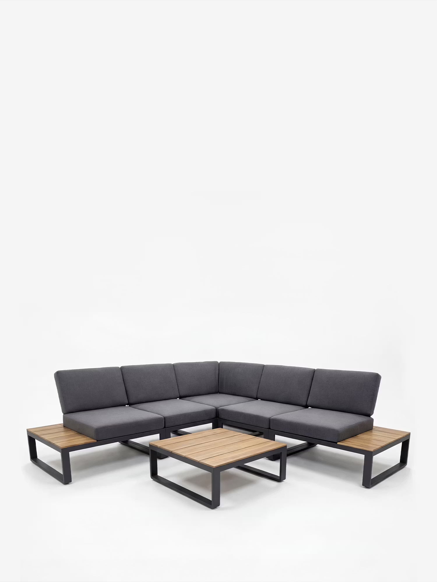 Orion Outdoor-Eck-Lounge-Set aus Akazie und anthrazitfarbenem Aluminium mit Couchtisch